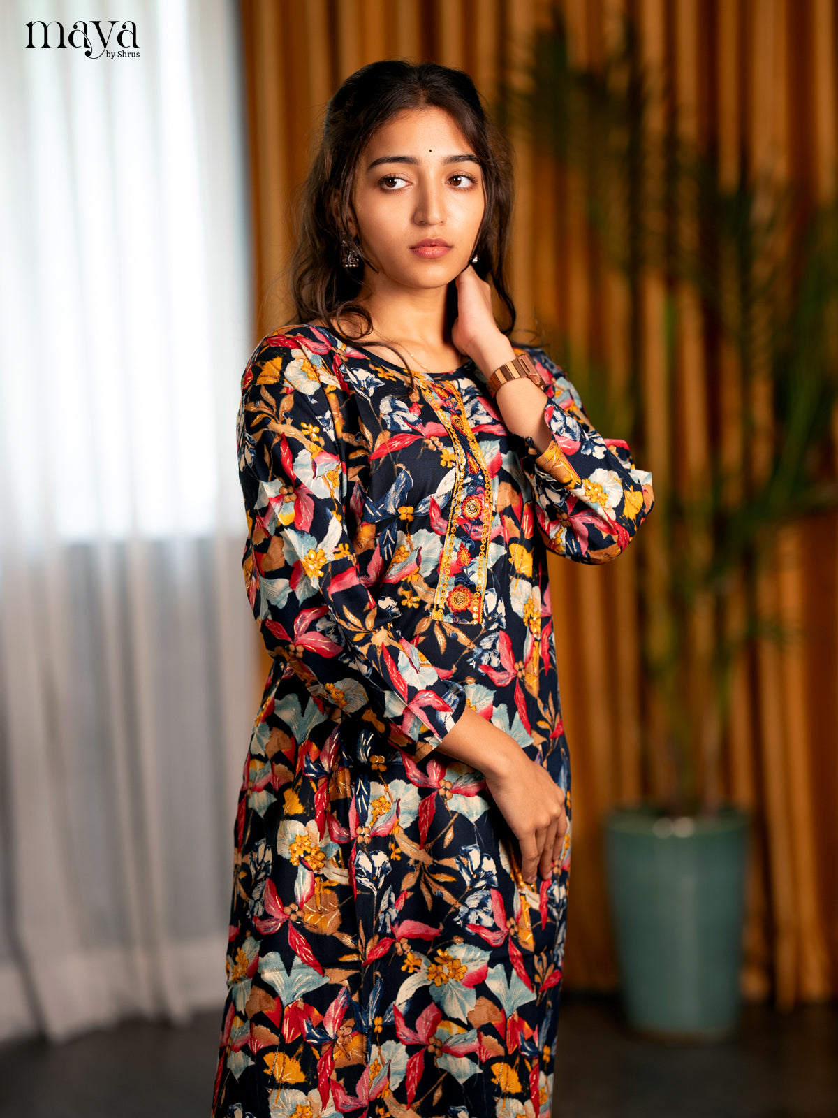 Multi Colour Floral Printed Rayon Straight Kurti - Shop on Shrus.com