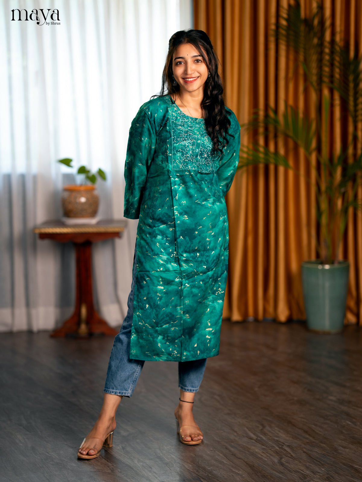 Green Printed Rayon Straight Kurti - Shop on Shrus.com