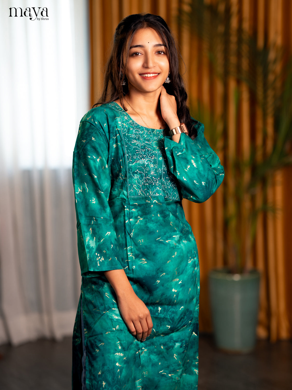 Green Printed Rayon Straight Kurti - Shop on Shrus.com