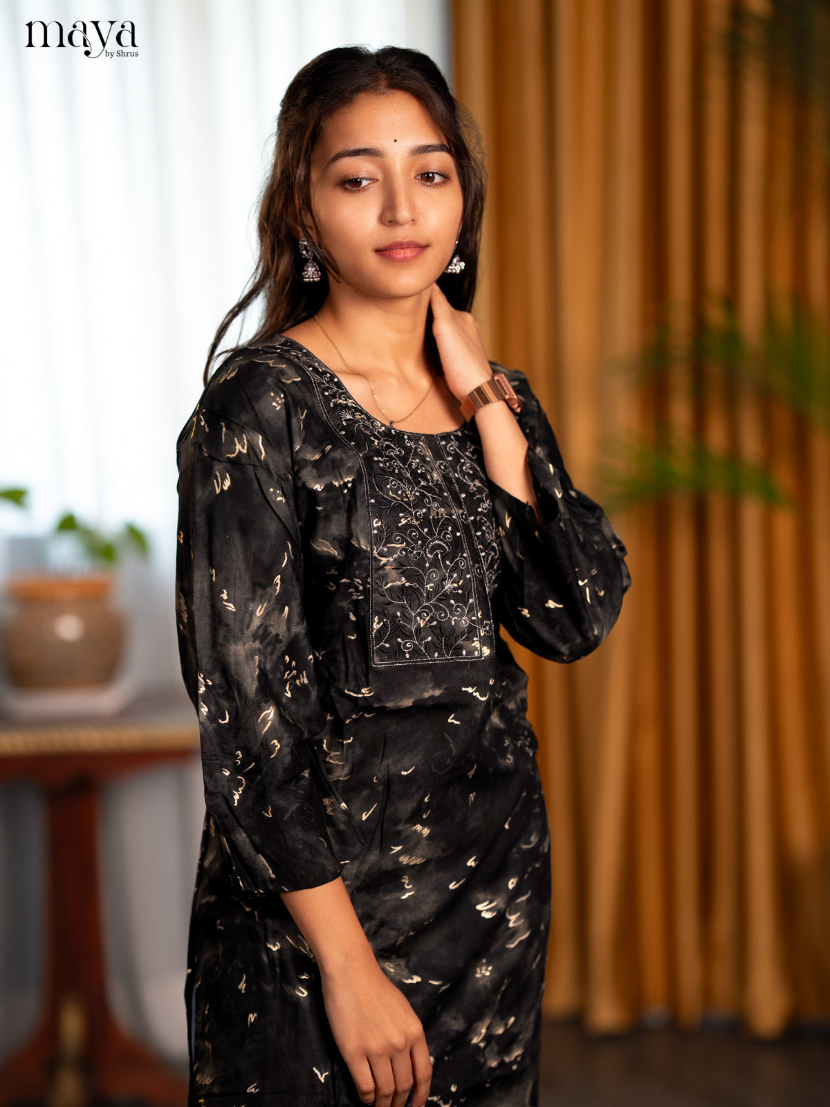 Dual Tone Olive green with Black Printed Rayon Straight Kurti - Shop on Shrus.com