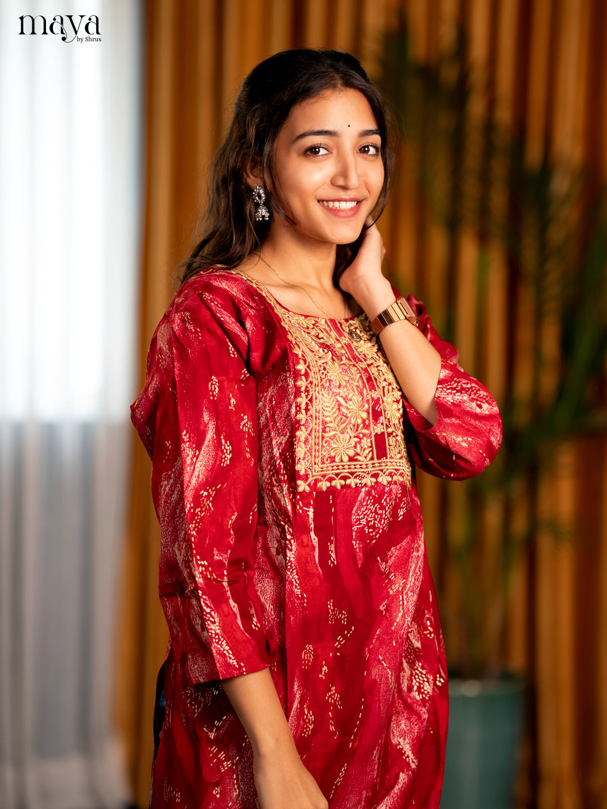 Maroon Printed Rayon Straight Kurti - Shop on Shrus.com