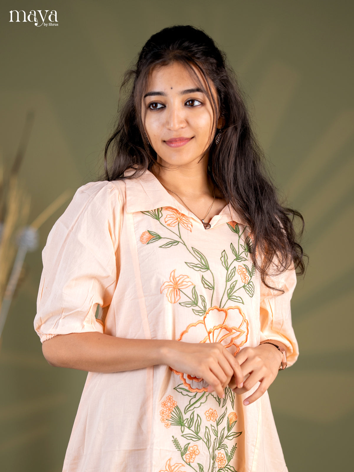 Peach Floral Printed Cotton Frock - Shop on Shrus.com