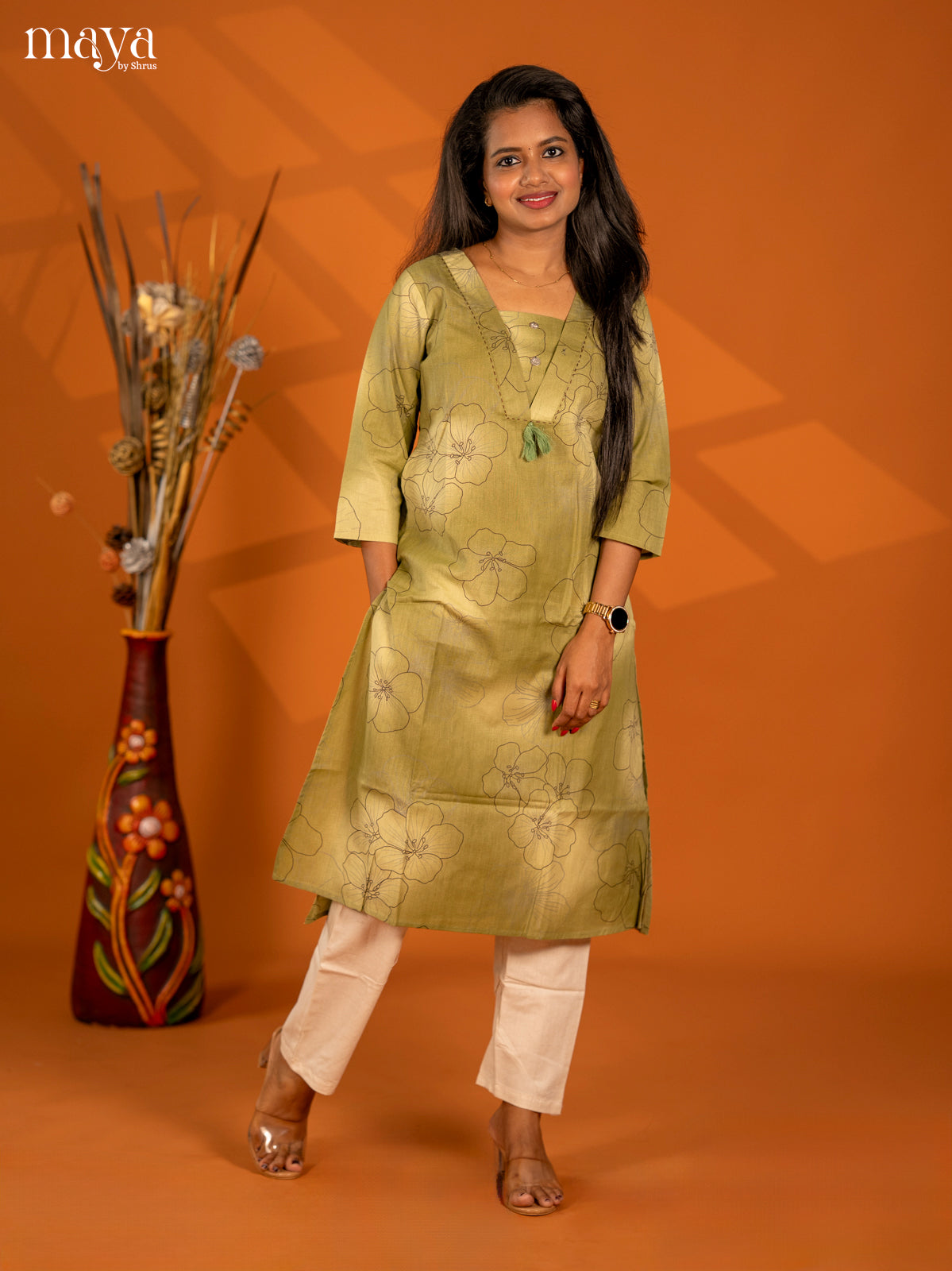 Pastel Green Cotton 2Pc Floral Print Salwar Suit - Top & Bottom - Shop on Shrus.com