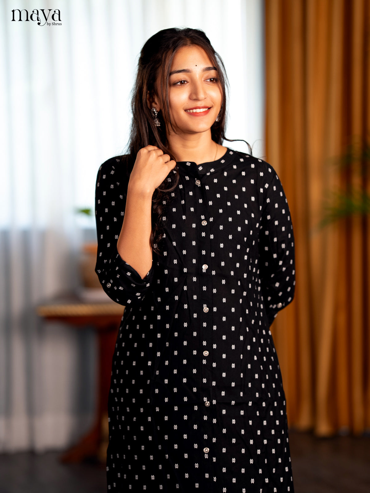 Black Floral Printed Rayon A - Line Kurti - Shop on Shrus.com