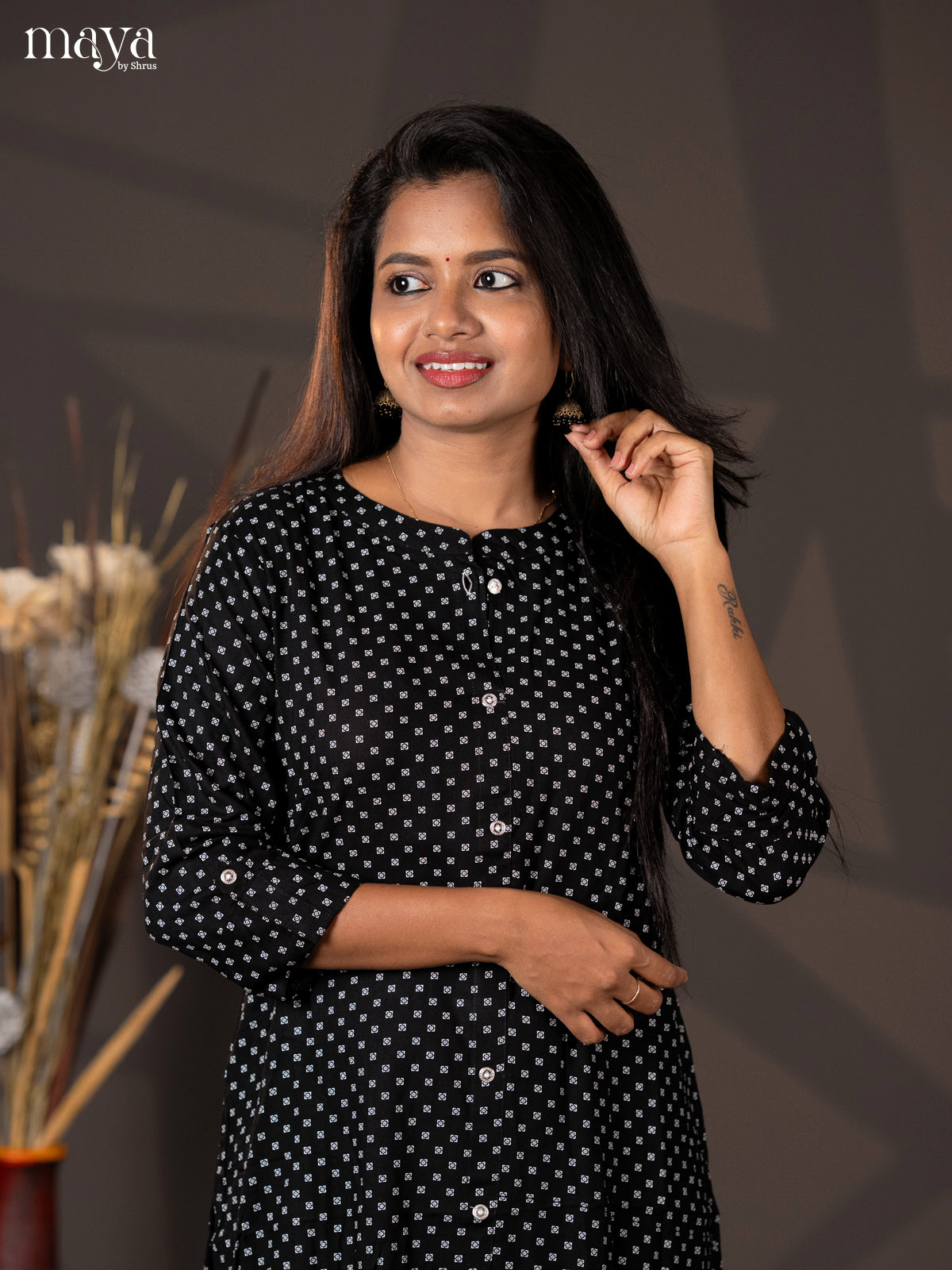 Black Printed Rayon A - Line Kurti - Shop on Shrus.com