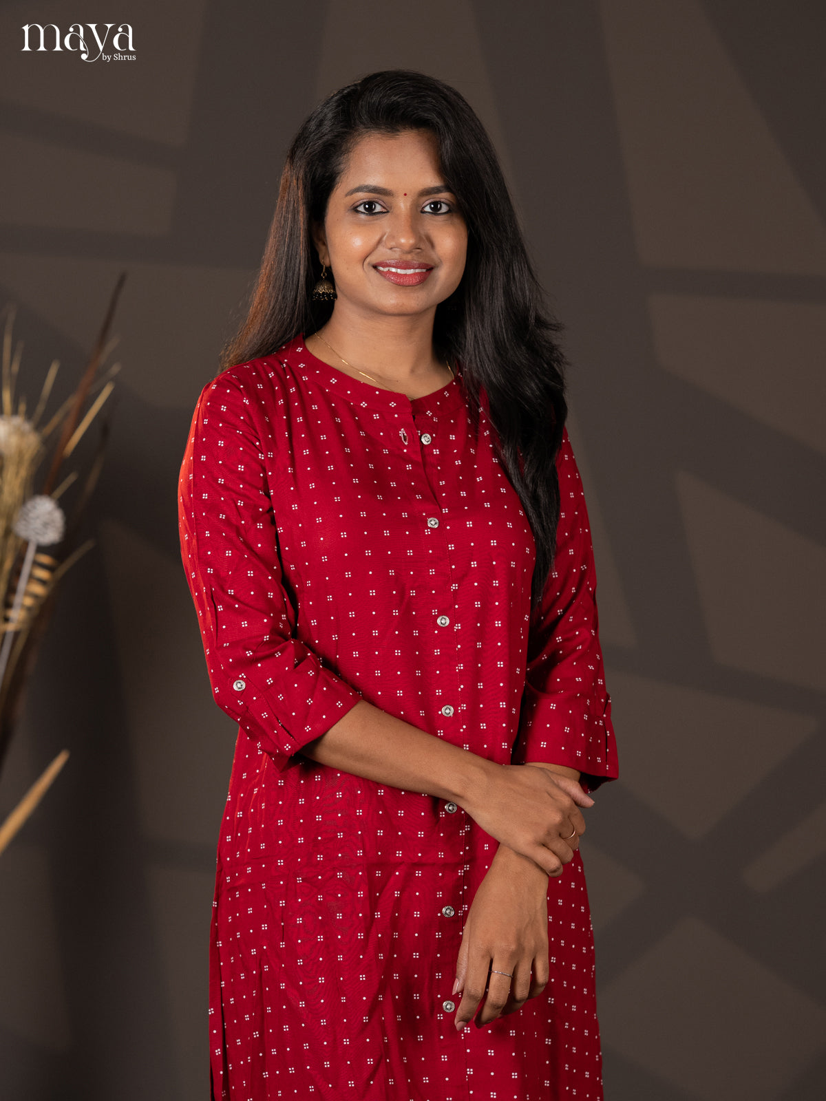 Dark red Printed Rayon A- Line Kurti - Shop on Shrus.com