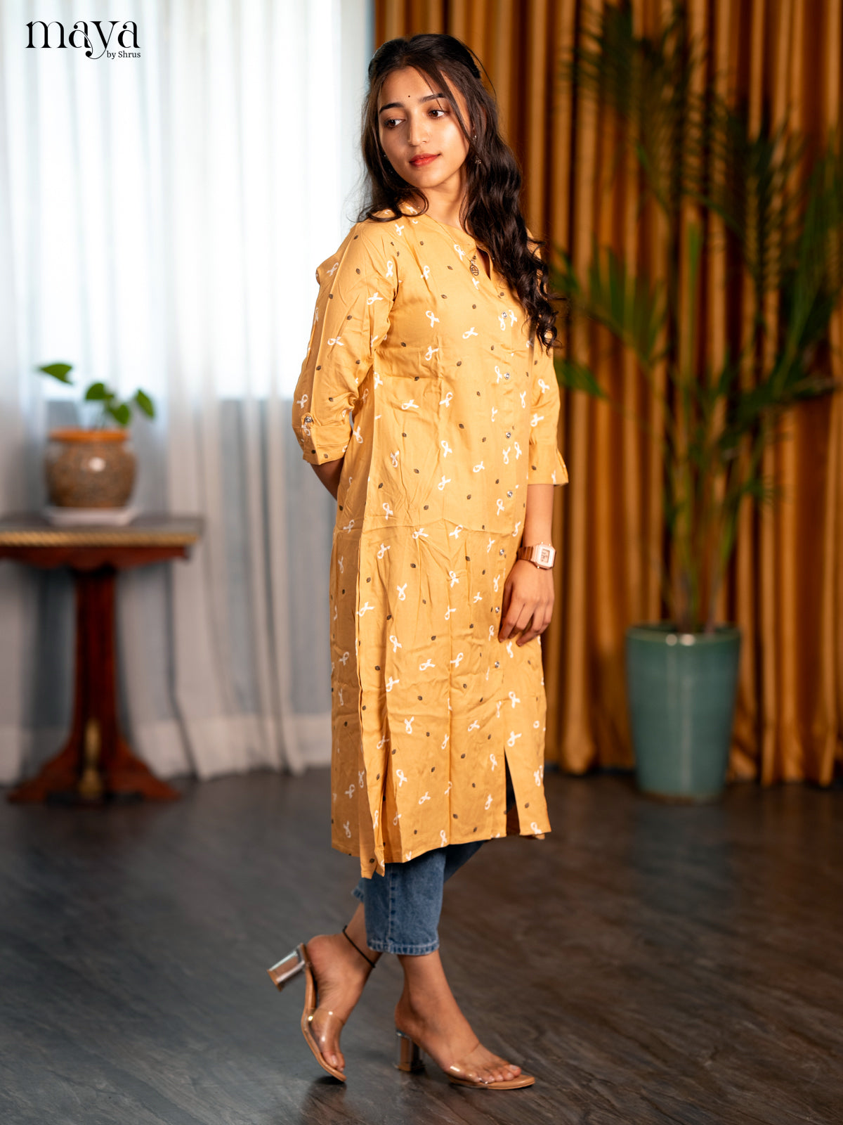 Sandal Printed Rayon A - Line Kurti - Shop on Shrus.com