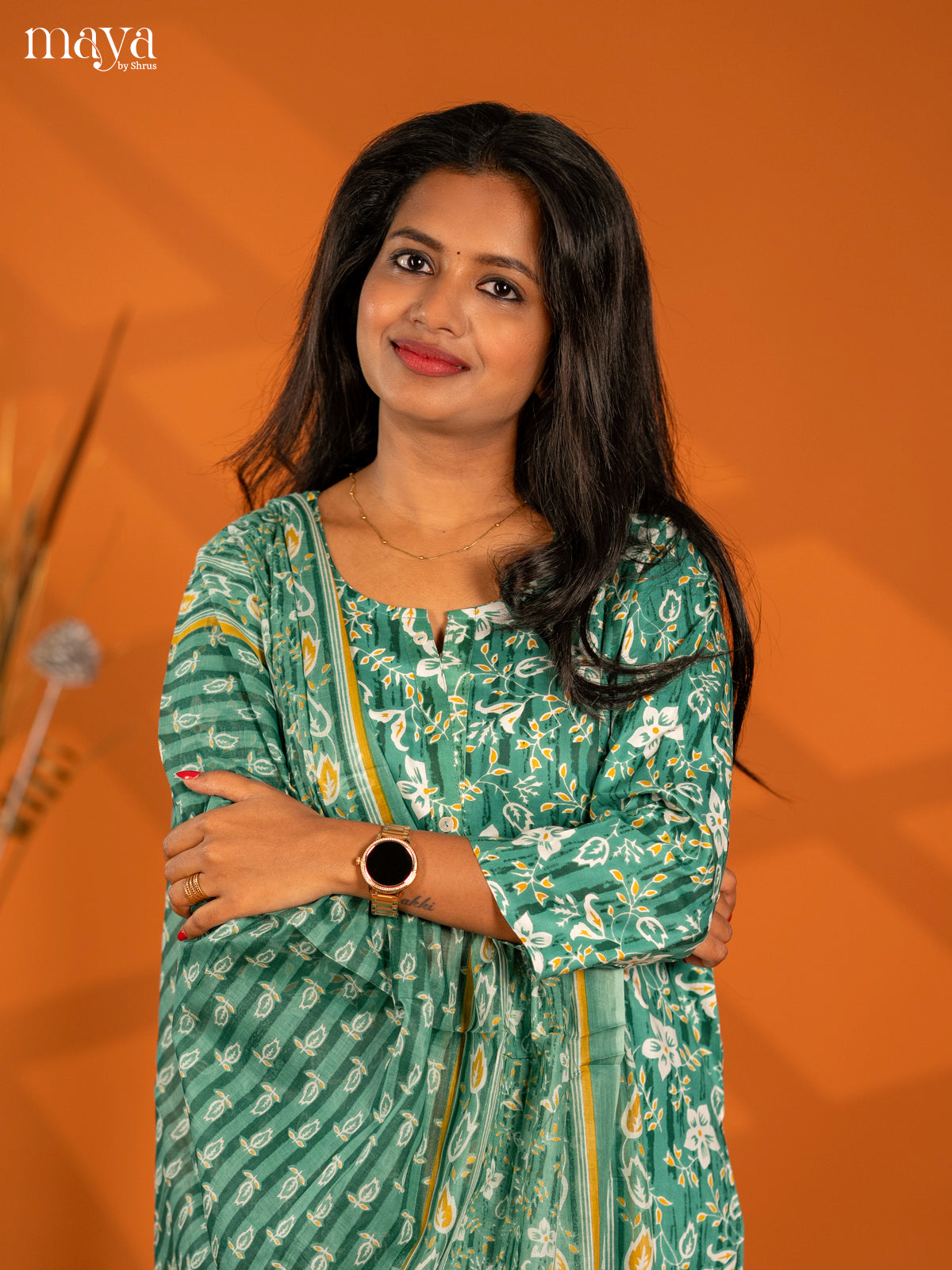 Green Rayon 3pc Salwar Suit with Florl Print - Top, Bottom & Dupatta - Shop on Shrus.com