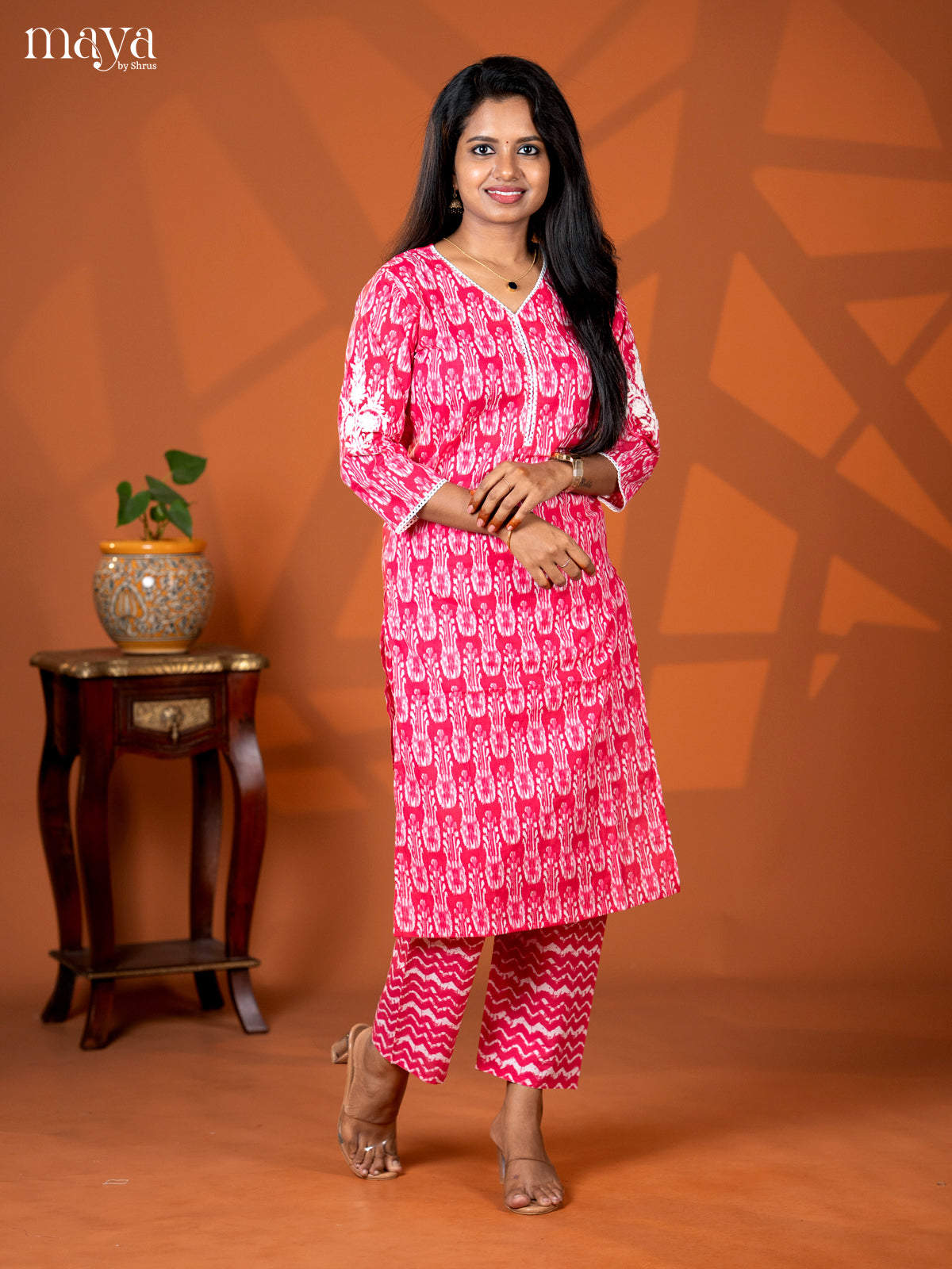 Pink Cotton 2pc Cotton Ikat Print Salwar Suit - Top & Bottom - Shop on Shrus.com