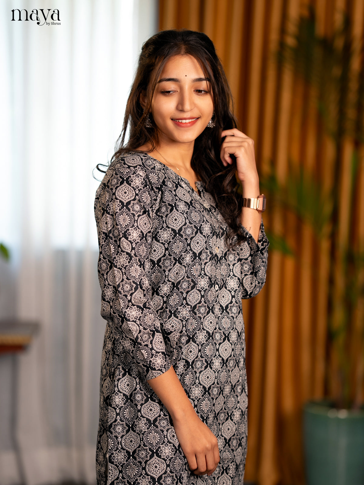 Black Cotton 2pc Ajrakh Print Salwar Suit - Top & Bottom - Shop on Shrus.com