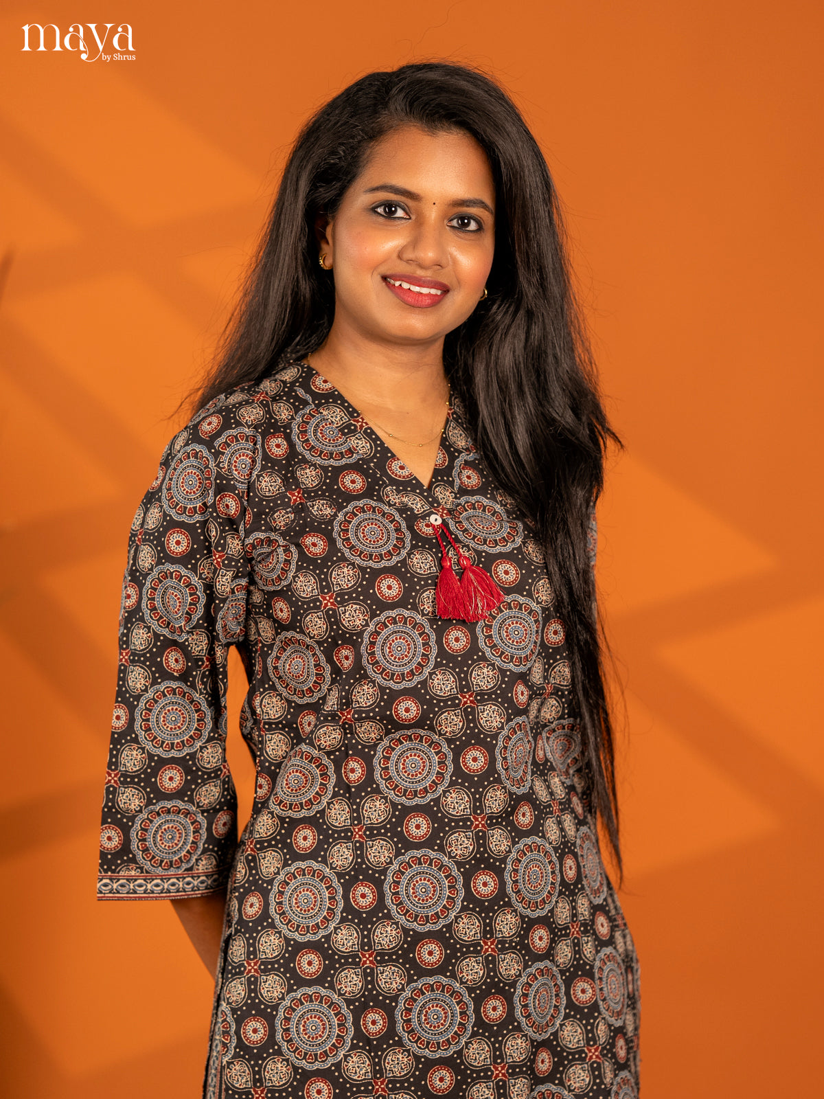 Black Cotton 2pc Ajrakh Print Salwar Suit - Top & Bottom - Shop on Shrus.com