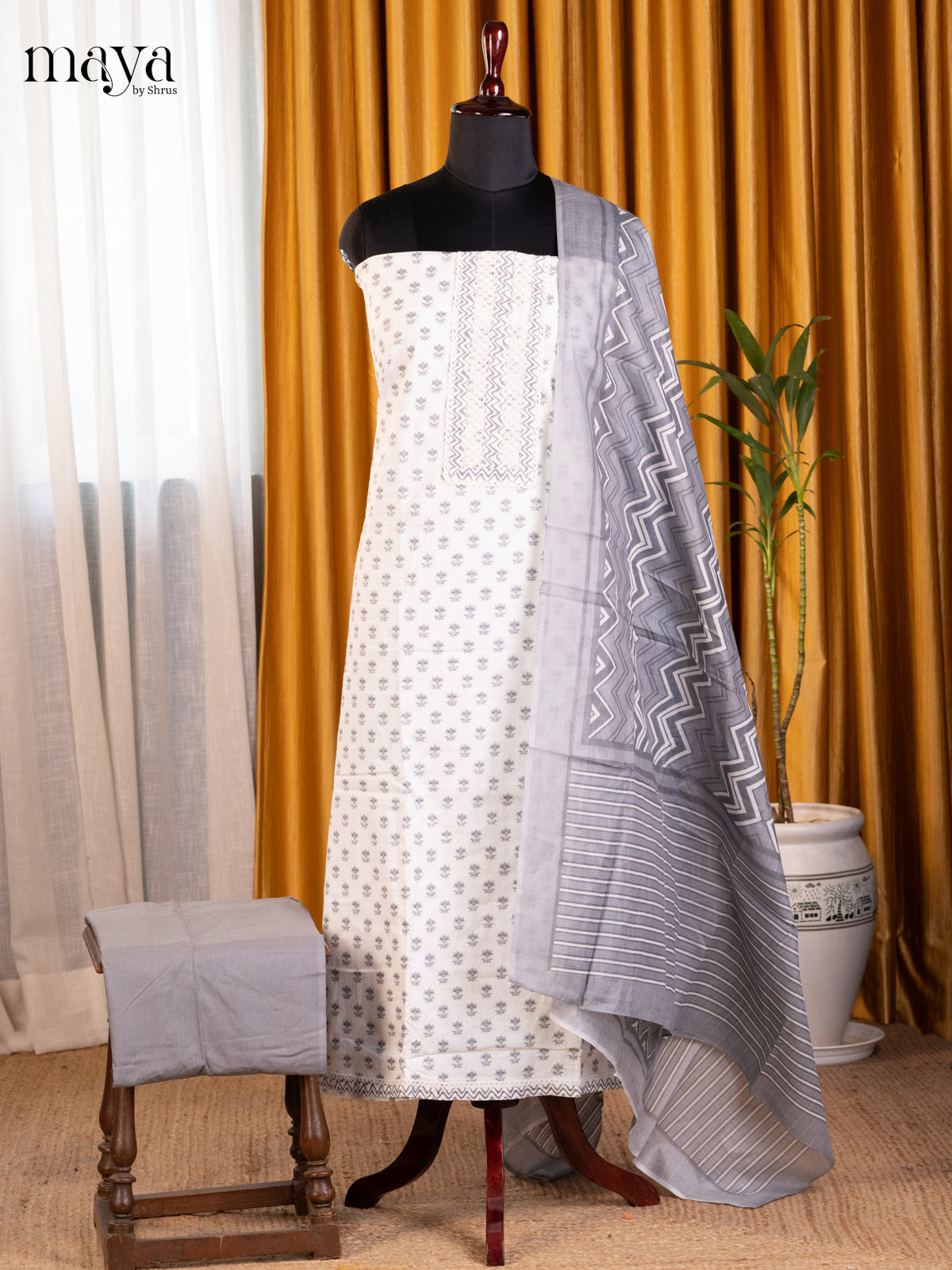 White & Grey- Cotton salwar - Shop on Shrus.com