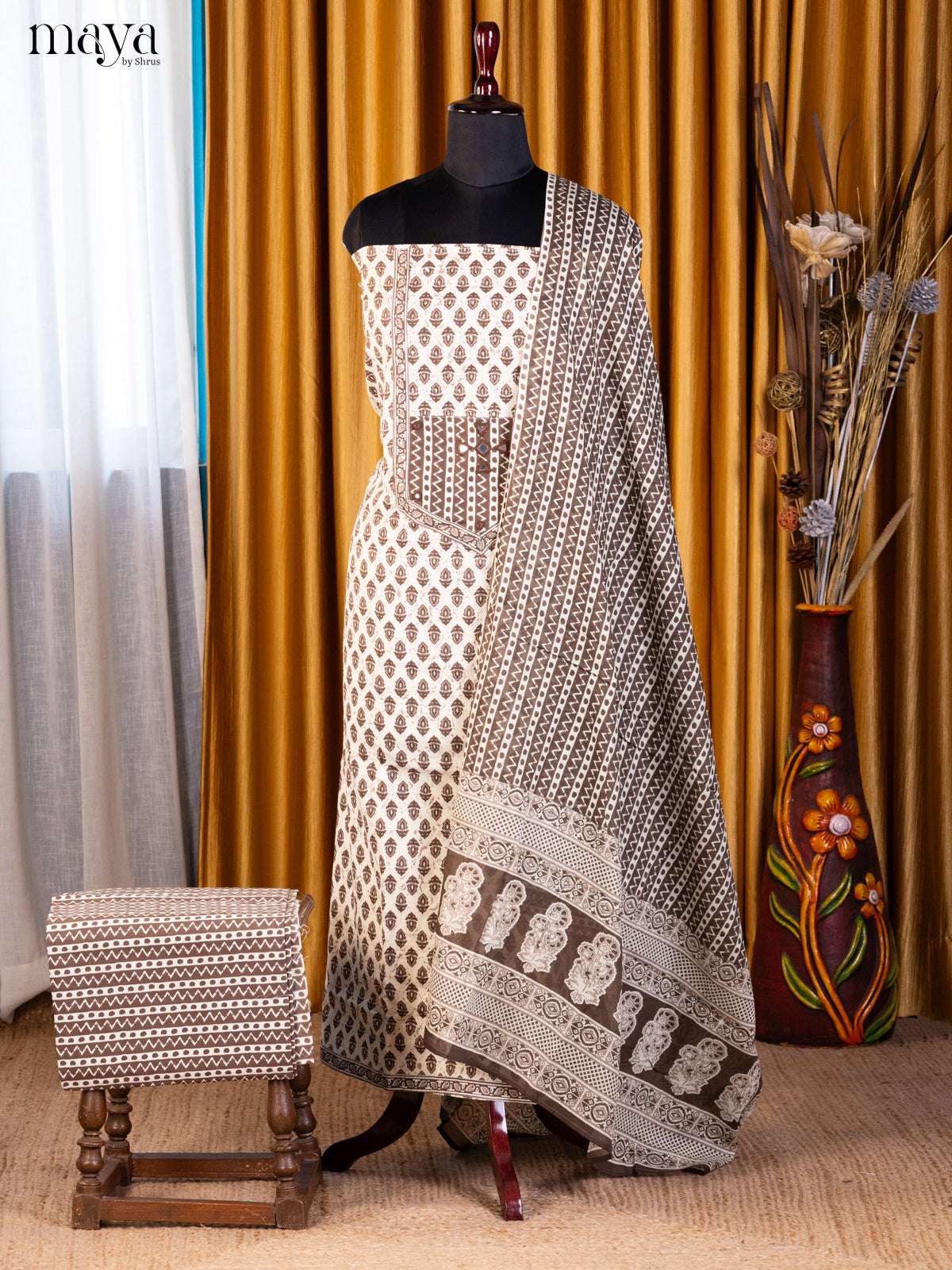 Cream & Grey- Cotton salwar - Shop on Shrus.com