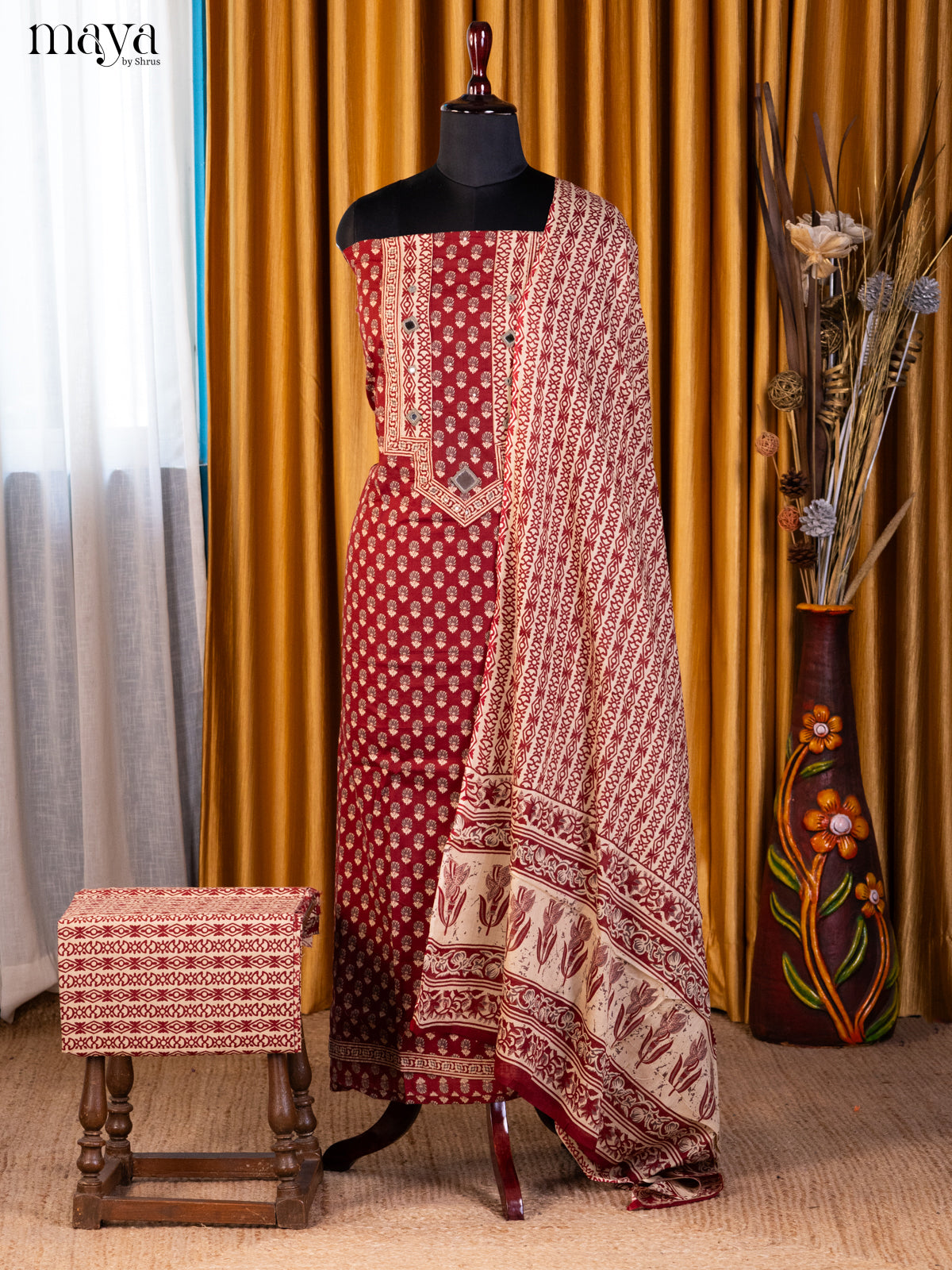 Maroon & Cream - Cotton salwar - Shop on Shrus.com