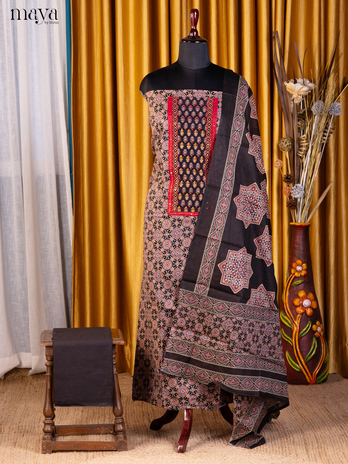 Black- Ajrakh Salwar Unstitch - Shop on Shrus.com