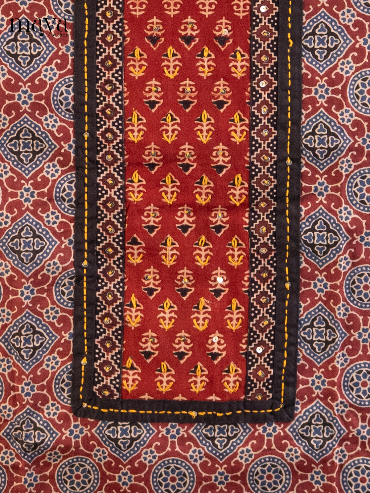 Maroon - Ajrakh Salwar Unstitch - Shop on Shrus.com