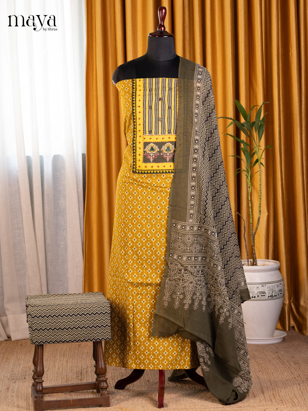Mustard & Green - Ajrakh Salwar Unstitch - Shop on Shrus.com