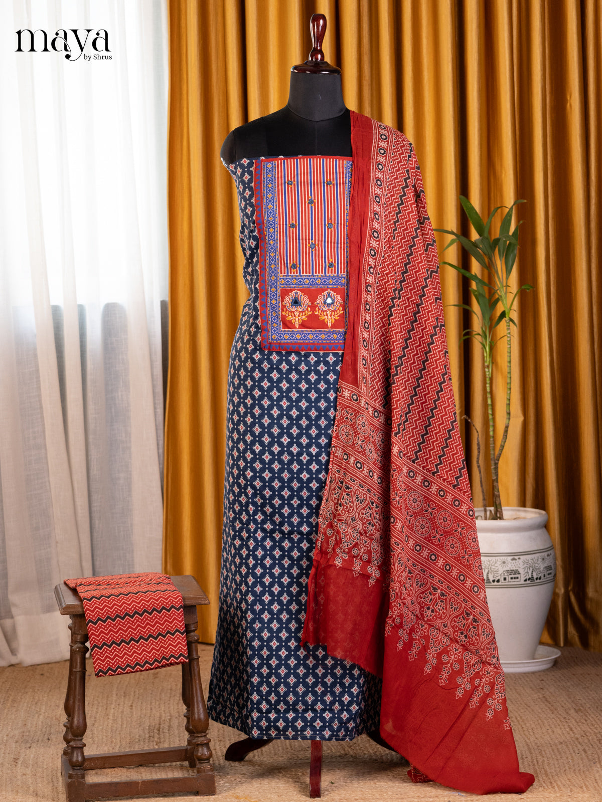 Blue & Red - Ajrakh Salwar Unstitch - Shop on Shrus.com