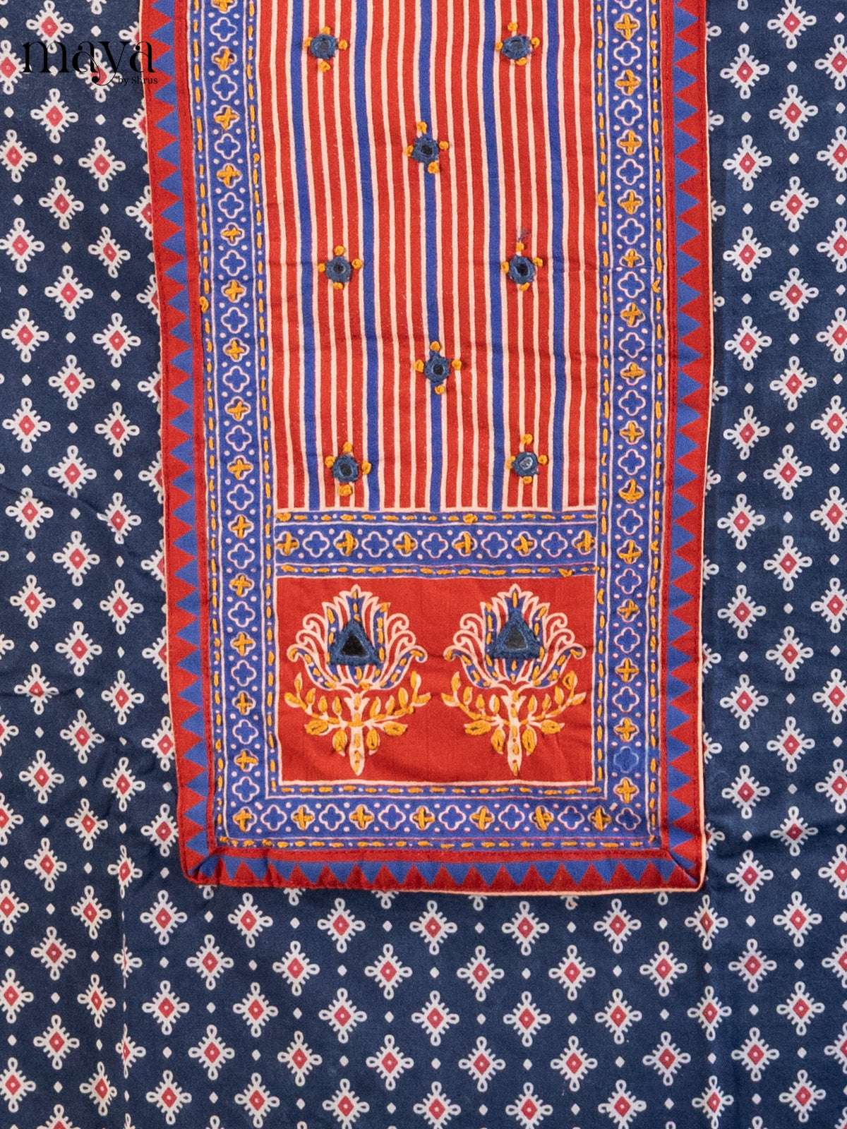 Blue & Red - Ajrakh Salwar Unstitch - Shop on Shrus.com