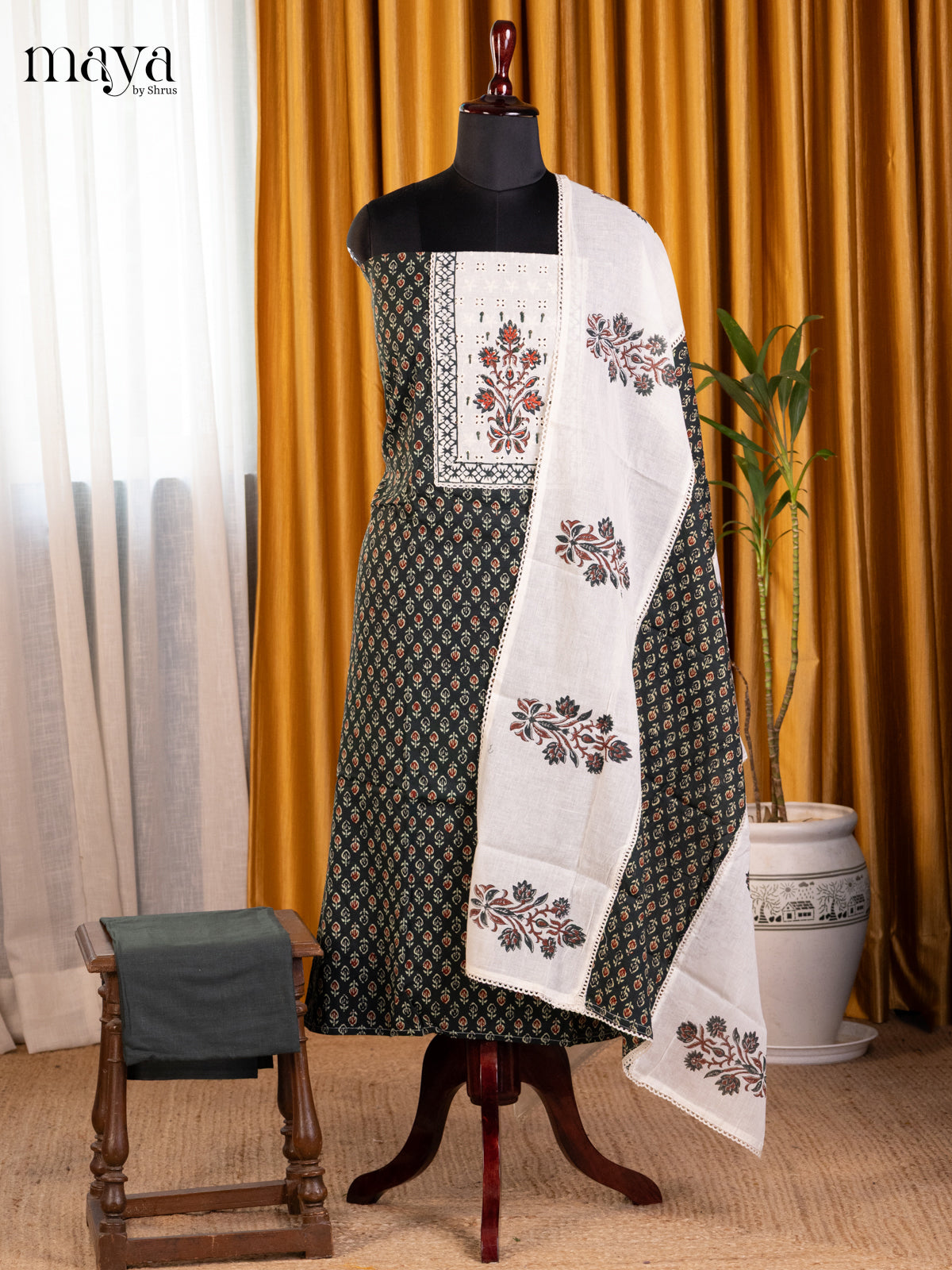 Dark Green & Cream - Cotton salwar - Shop on Shrus.com