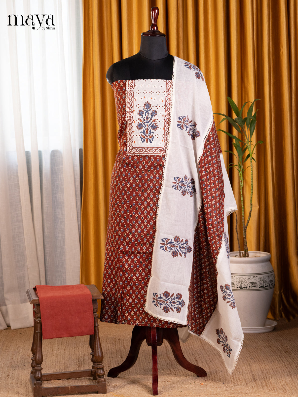 Arakku Maroon & Cream- Cotton salwar - Shop on Shrus.com