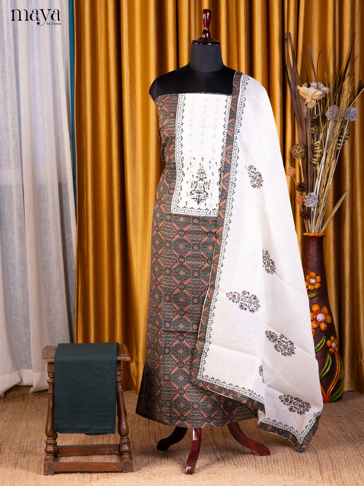 Dark Green & Cream- Cotton salwar - Shop on Shrus.com