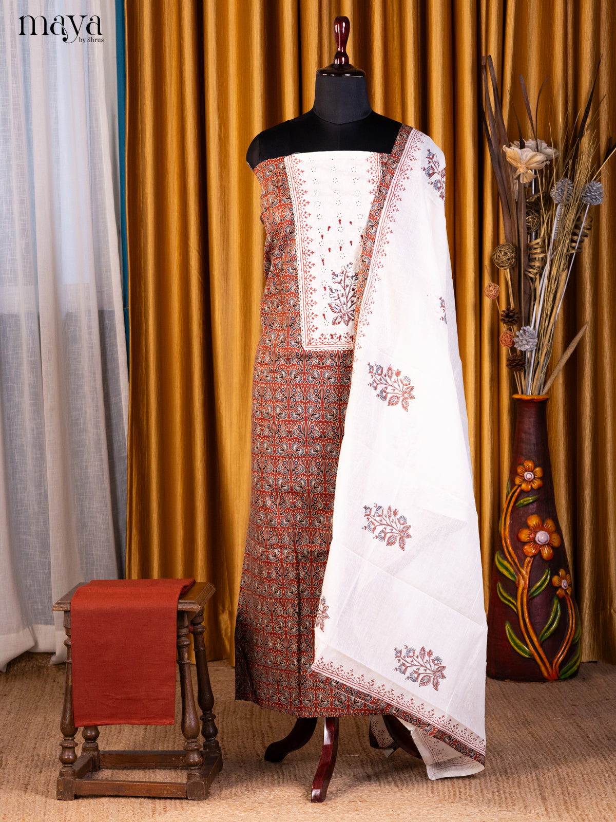 Rust & Cream- Cotton salwar - Shop on Shrus.com