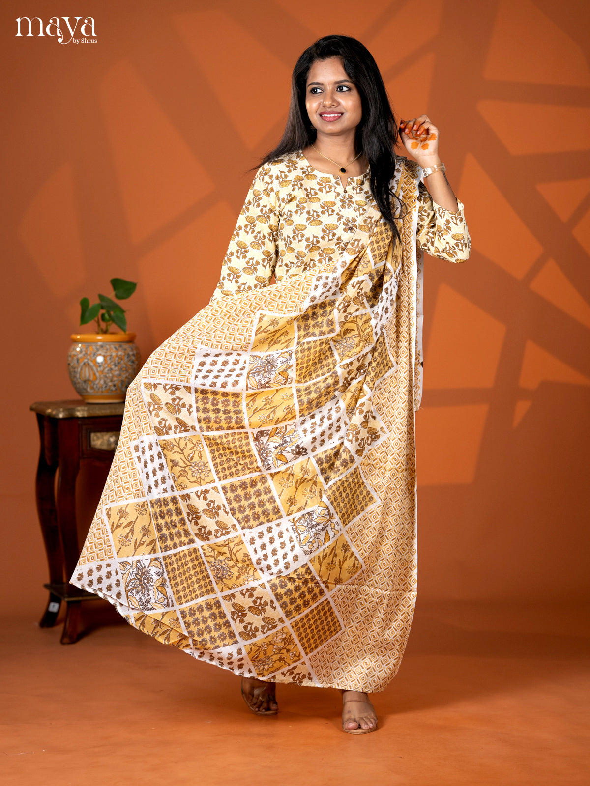 Mustrad Cotton 3pc Salwar Suit with Floral Print - Top, Bottom & Dupatta - Shop on Shrus.com