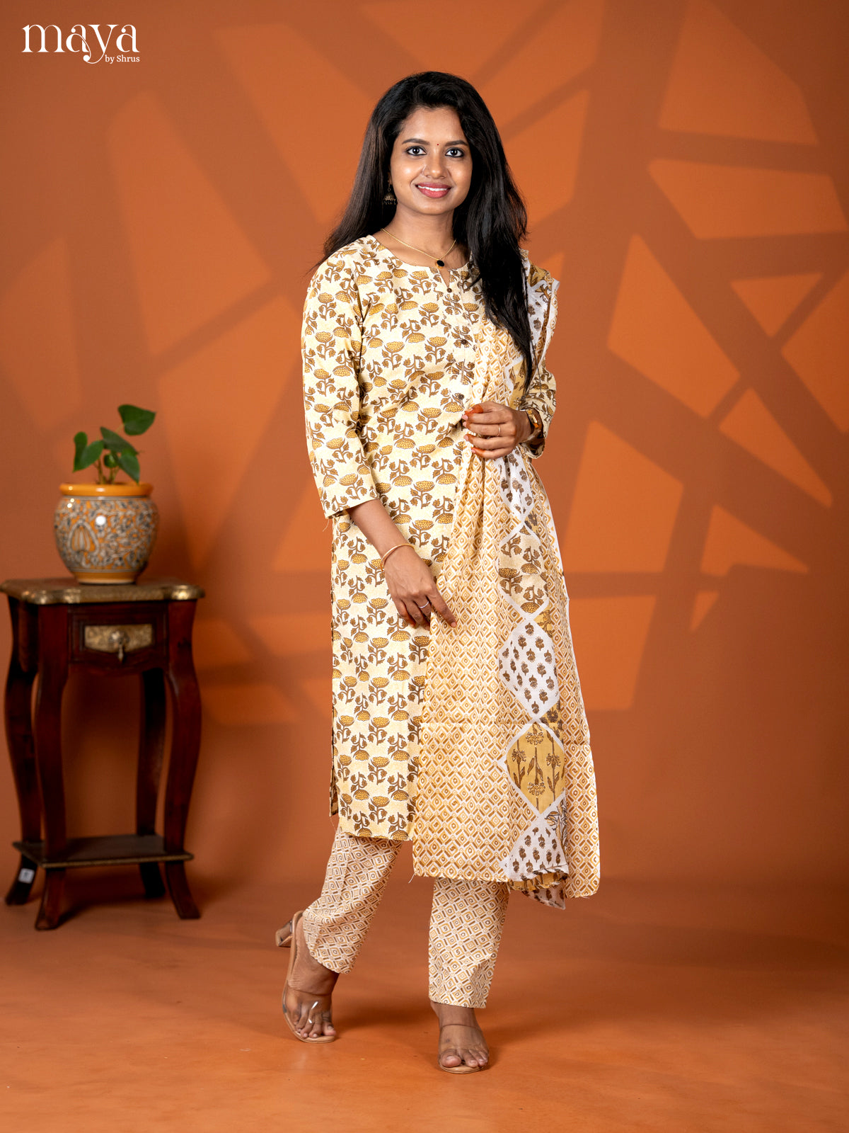 Mustrad Cotton 3pc Salwar Suit with Floral Print - Top, Bottom & Dupatta - Shop on Shrus.com