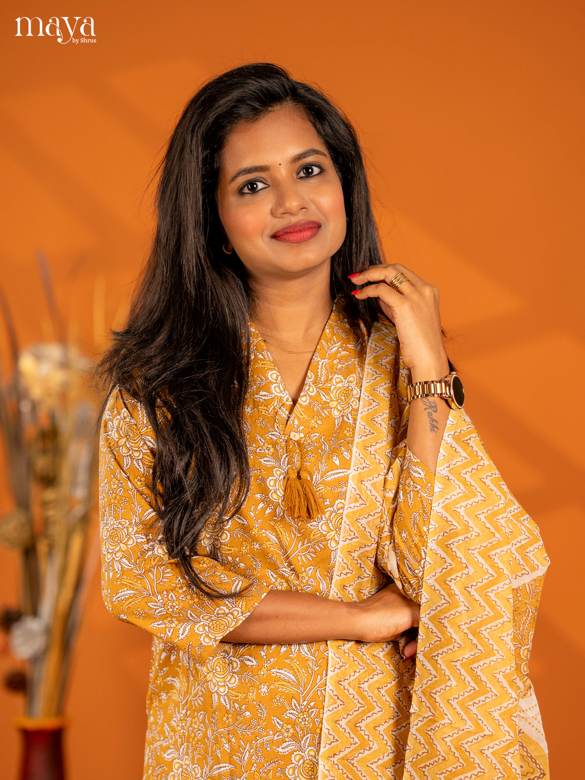 Mustrad Cotton 3pc Salwar Suit with Floral Print - Top, Botton & Dupatta - Shop on Shrus.com