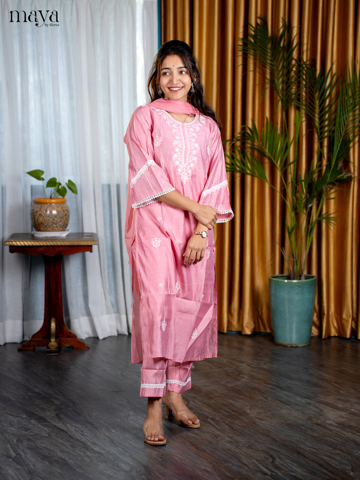 Embroidered Rayon 3pc peach Green Salwar Suit - Top, Bottom & Dupatta - Shop on Shrus.com