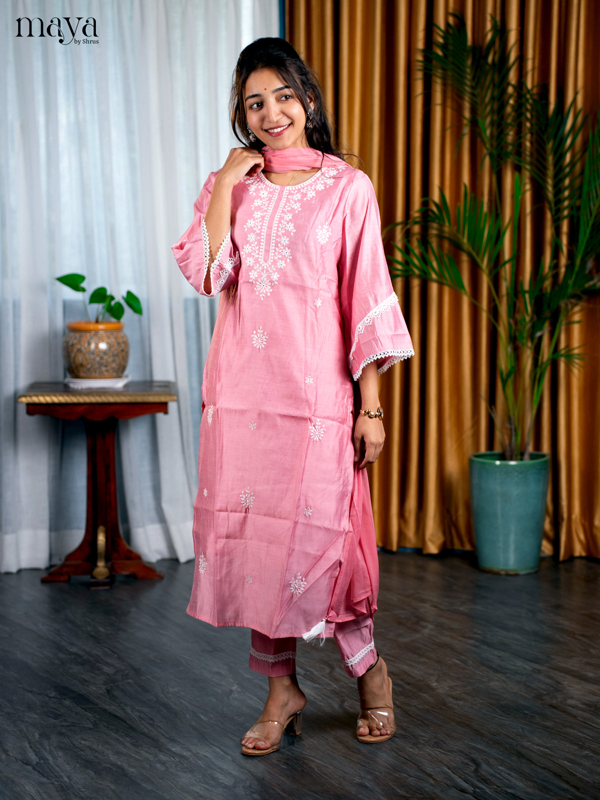 Embroidered Rayon 3pc peach Green Salwar Suit - Top, Bottom & Dupatta - Shop on Shrus.com