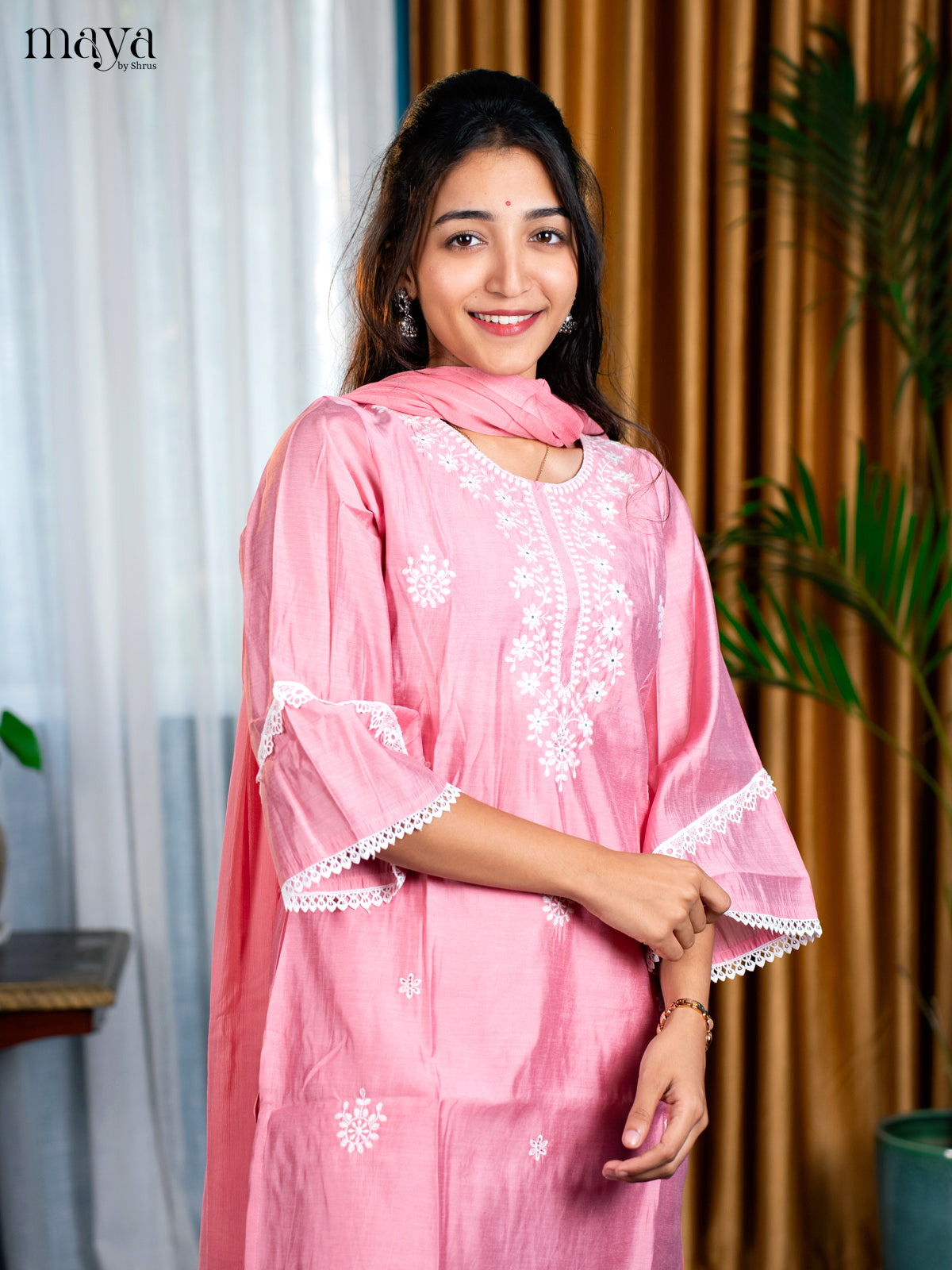 Embroidered Rayon 3pc peach Green Salwar Suit - Top, Bottom & Dupatta - Shop on Shrus.com