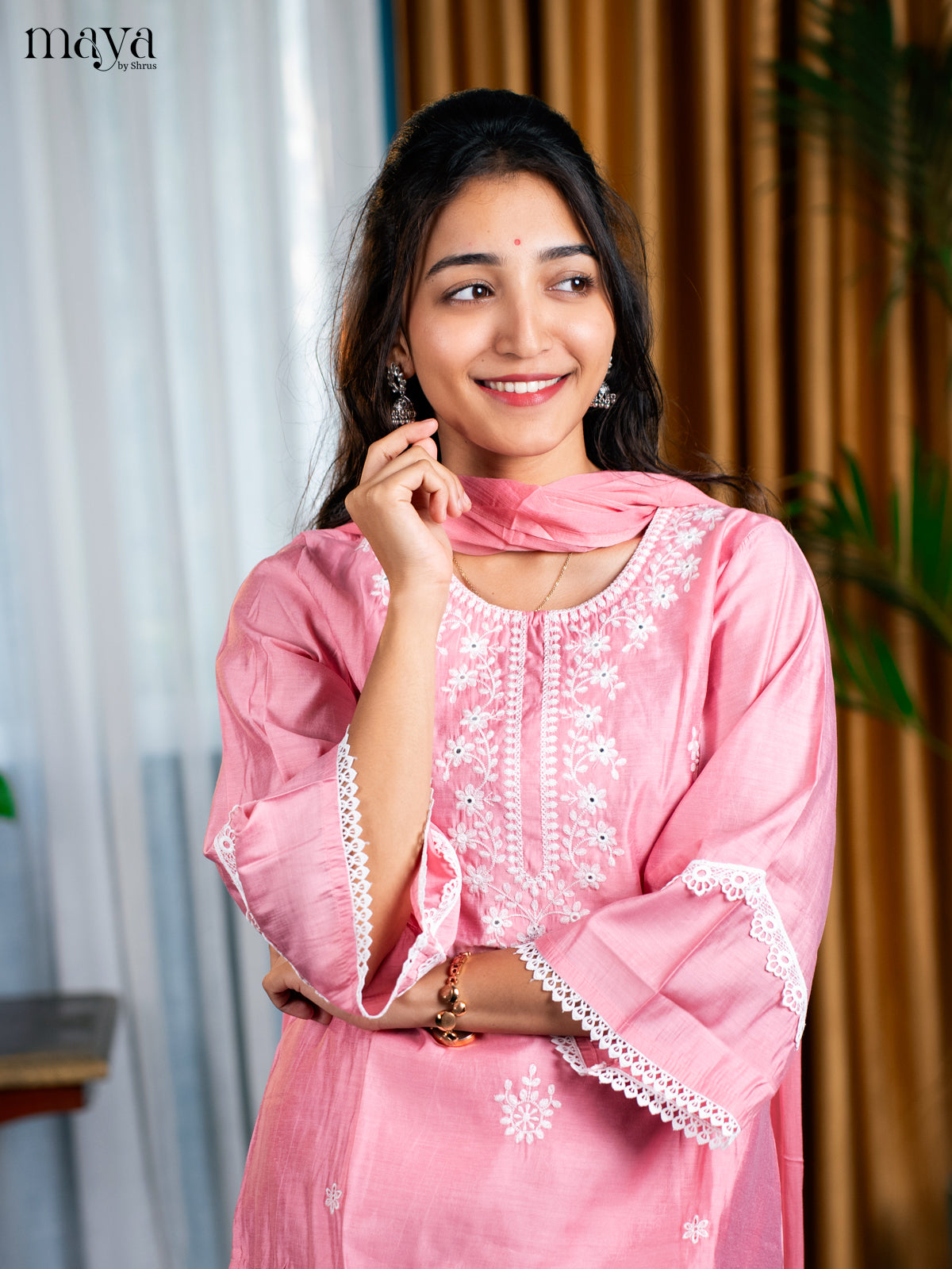 Embroidered Rayon 3pc peach Green Salwar Suit - Top, Bottom & Dupatta - Shop on Shrus.com