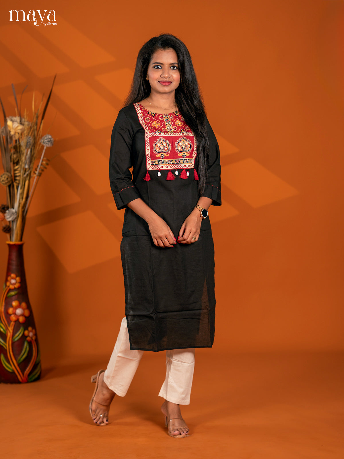 Black Ajrakh Printed Cotton Kurti - Shop on Shrus.com