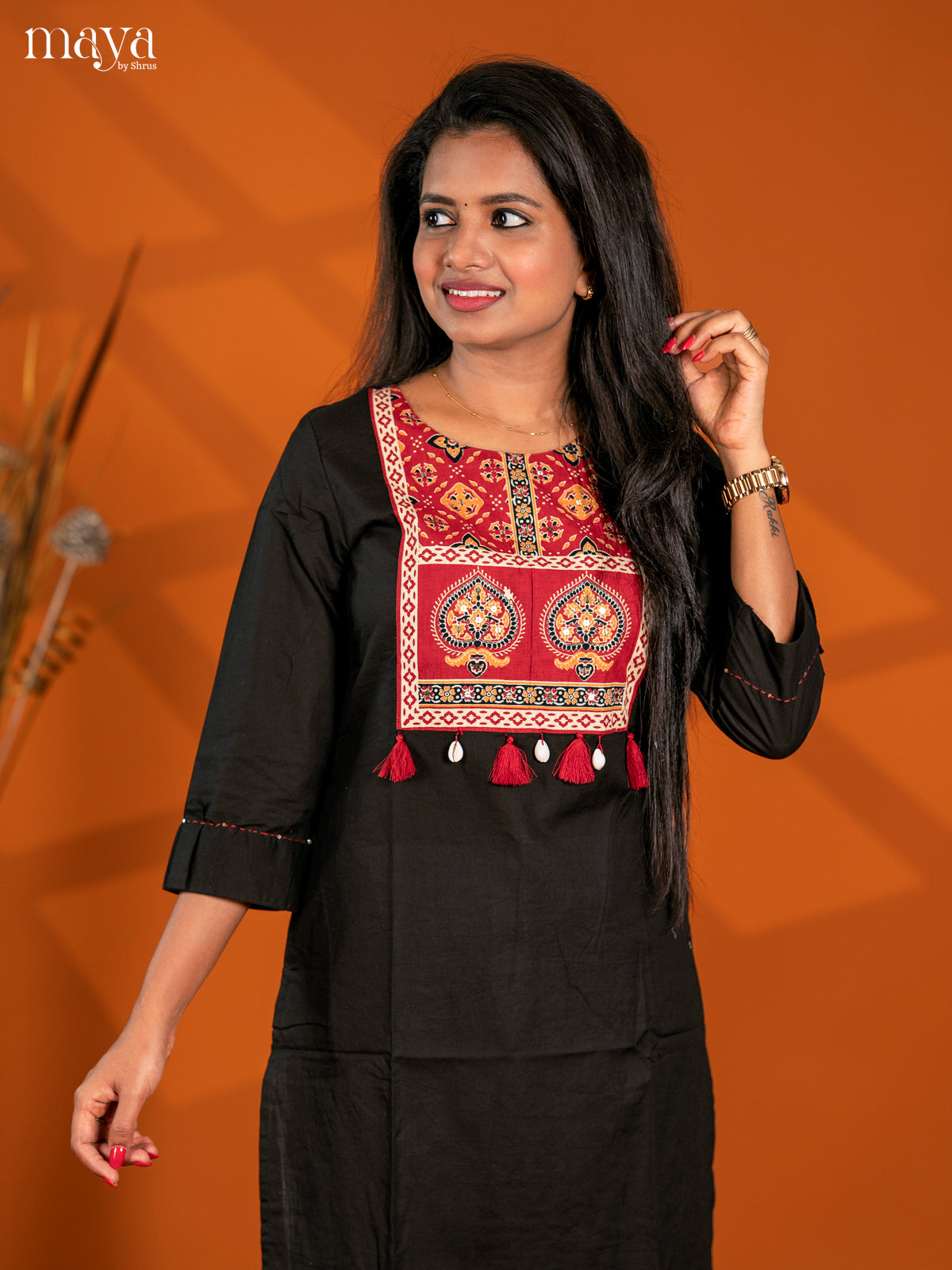 Black Ajrakh Printed Cotton Kurti - Shop on Shrus.com