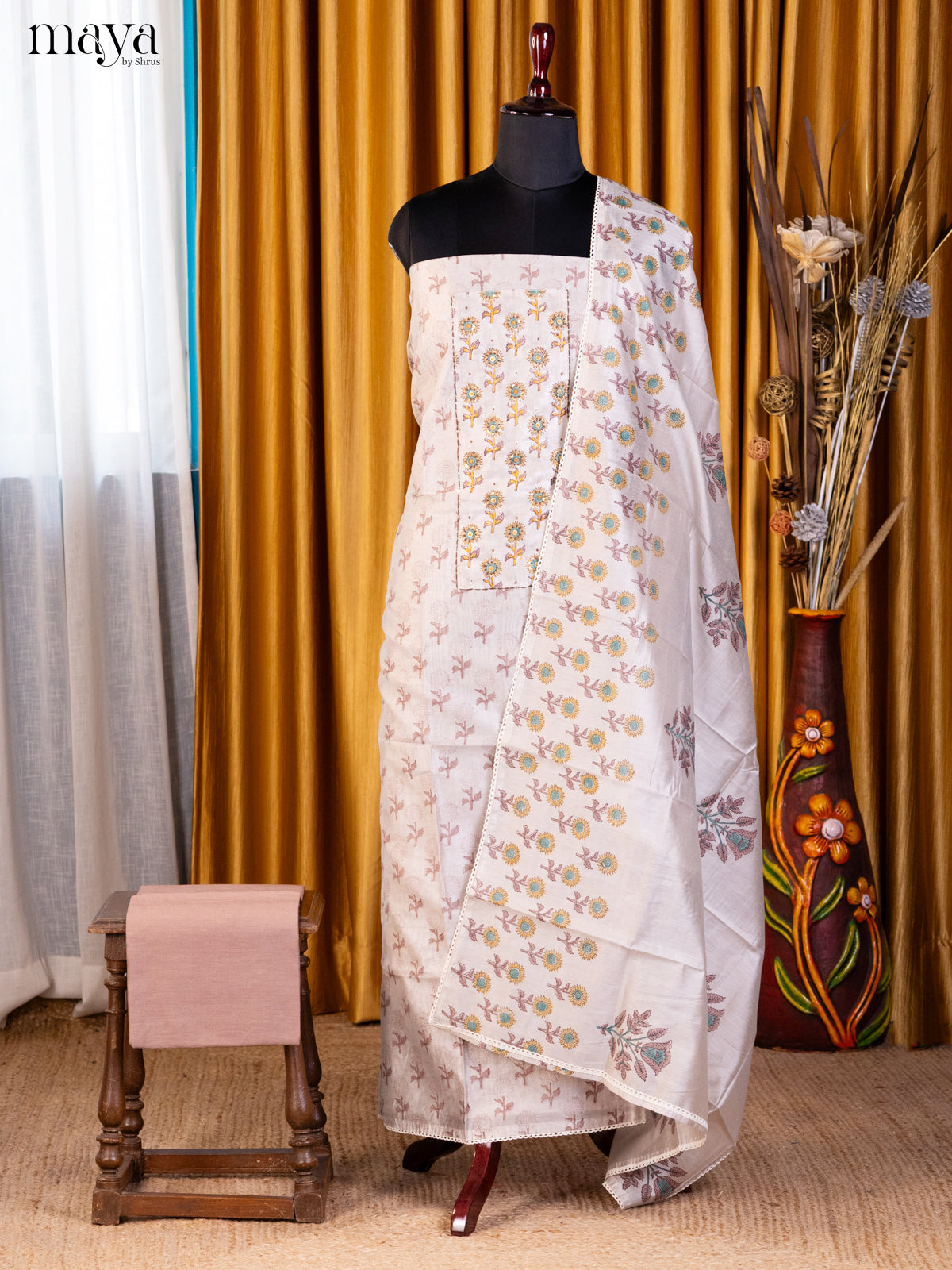 Cream & Lite Brown- Cotton salwar - Shop on Shrus.com