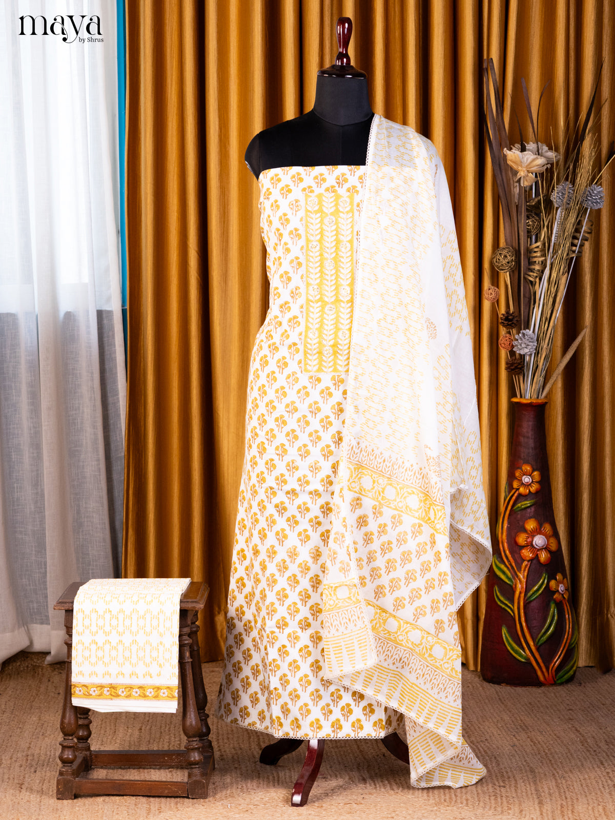 Cream & Yellow- Cotton salwar - Shop on Shrus.com