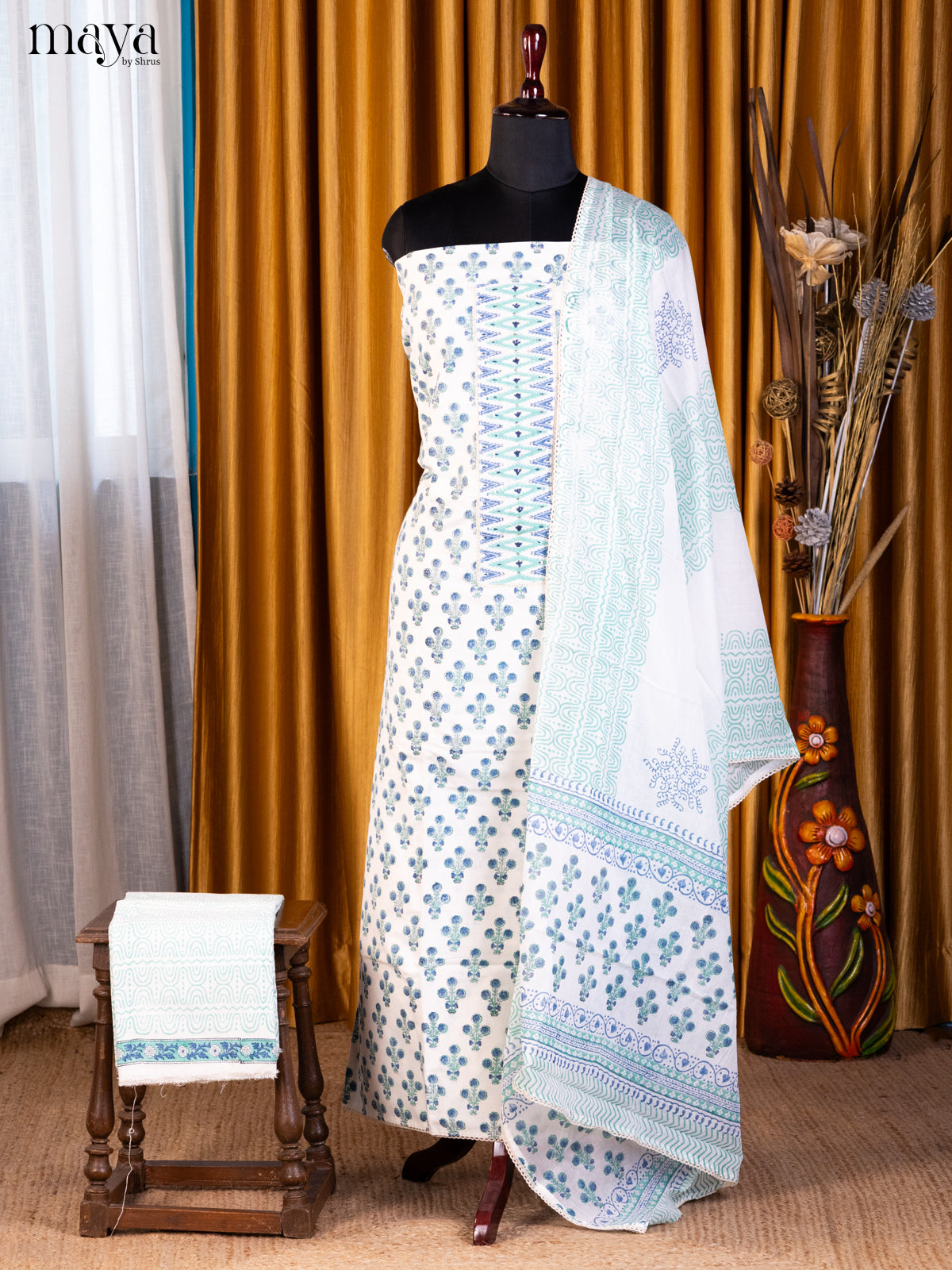 Cream & Blue - Cotton salwar - Shop on Shrus.com