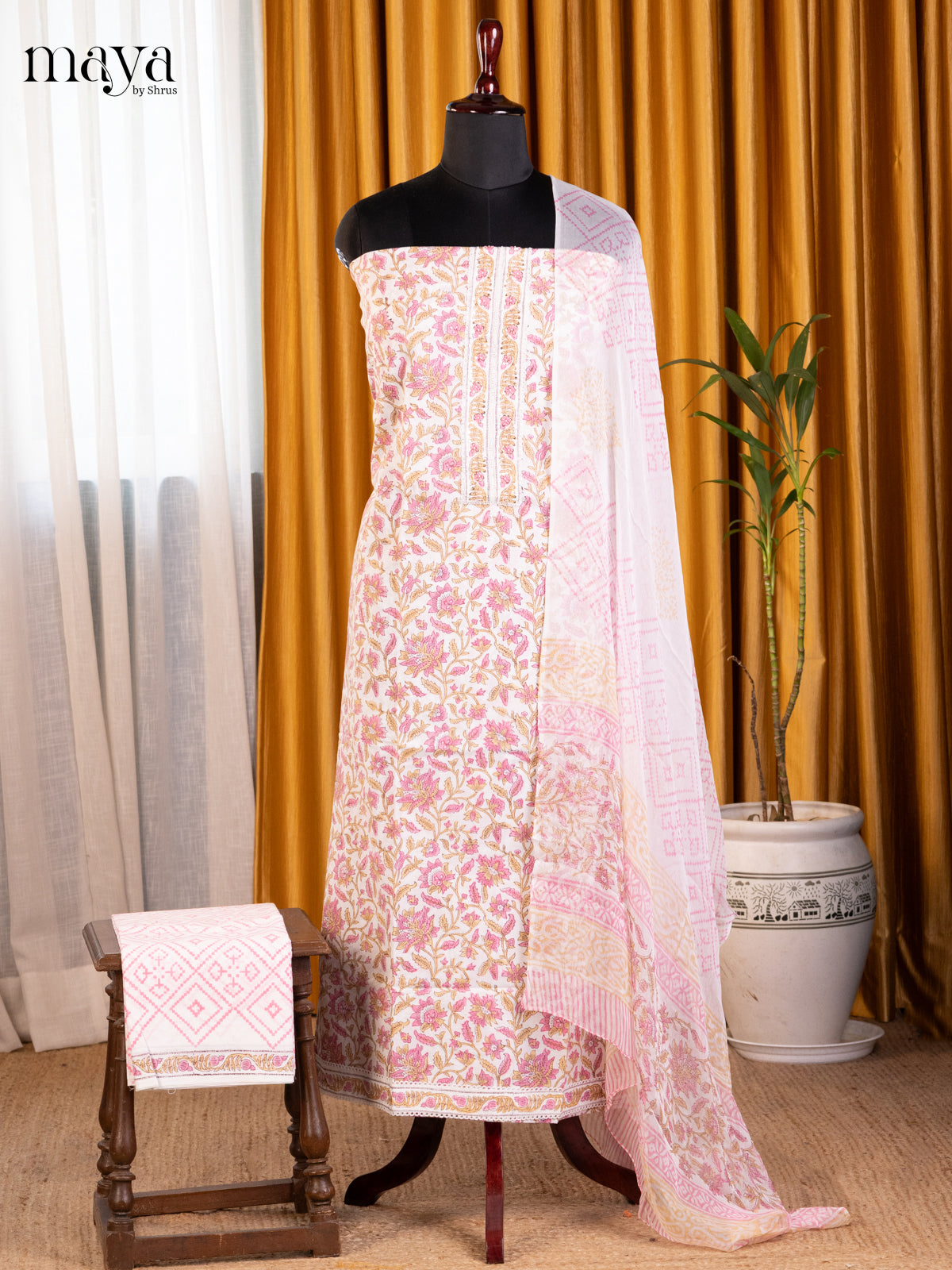 Cream & Pink - Cotton salwar - Shop on Shrus.com