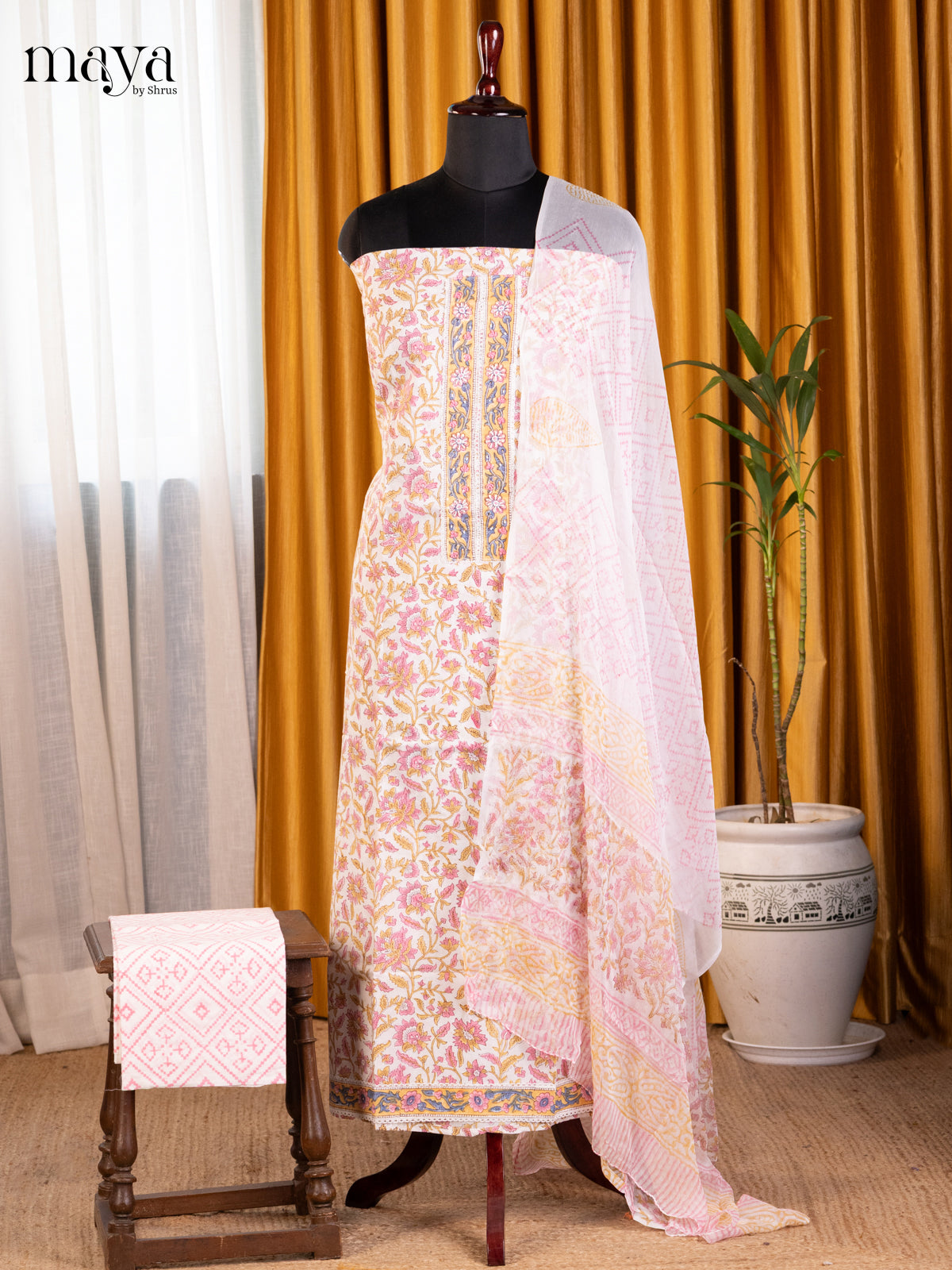 Cream & Pink- Cotton salwar - Shop on Shrus.com