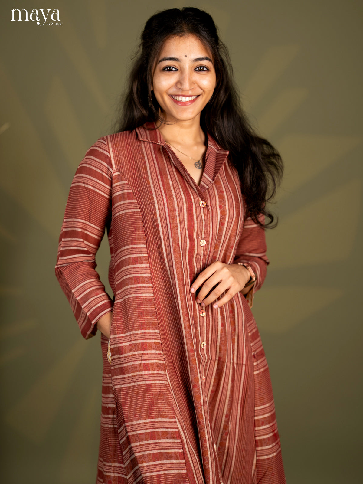 Brown Cotton 2pc Stripe Print Salwar Suit - Top & Bottom - Shop on Shrus.com