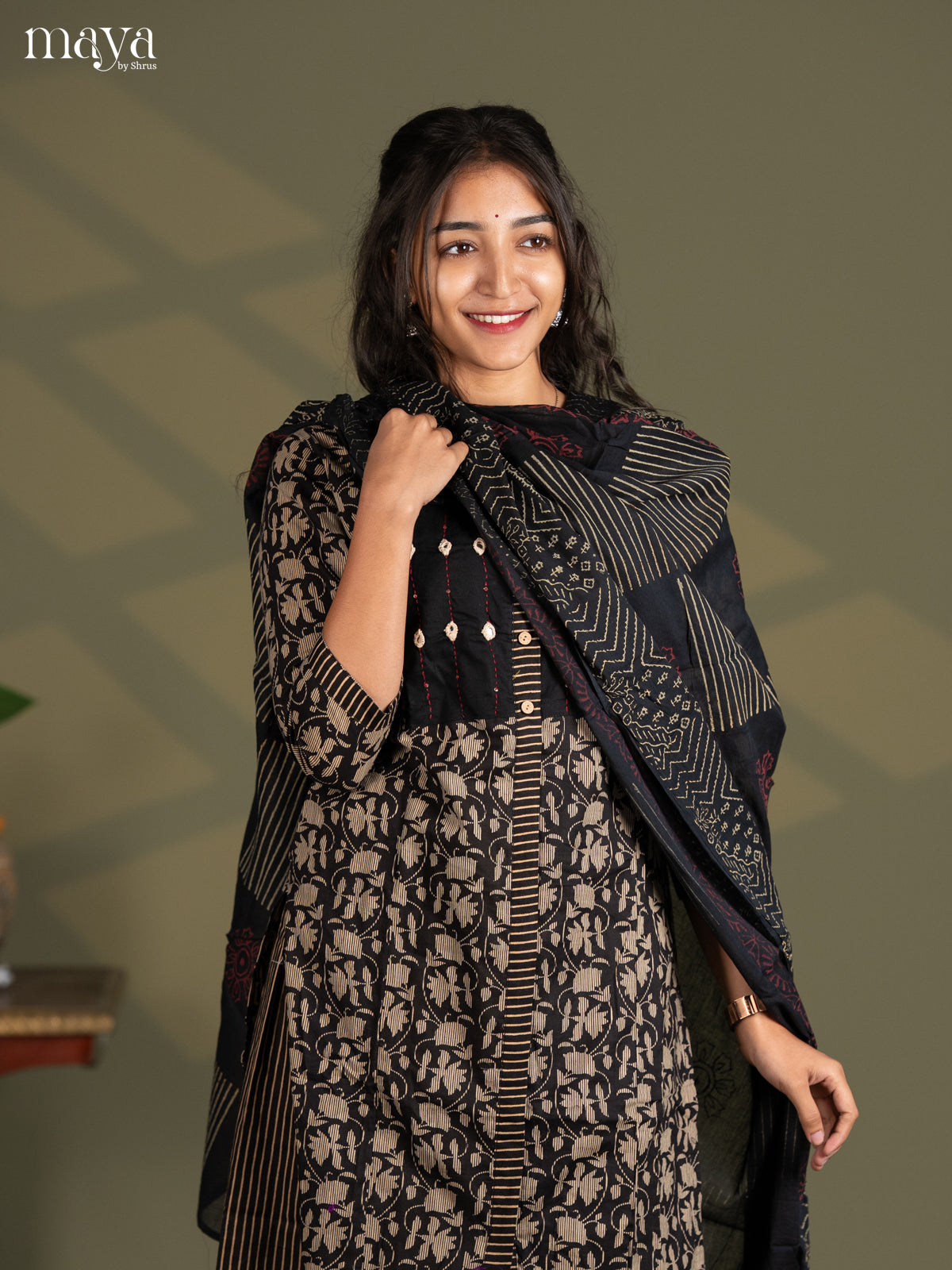 Black Cotton 2pc Embroidered Mirror work Salwar Suit - Top & Bottom - Shop on Shrus.com