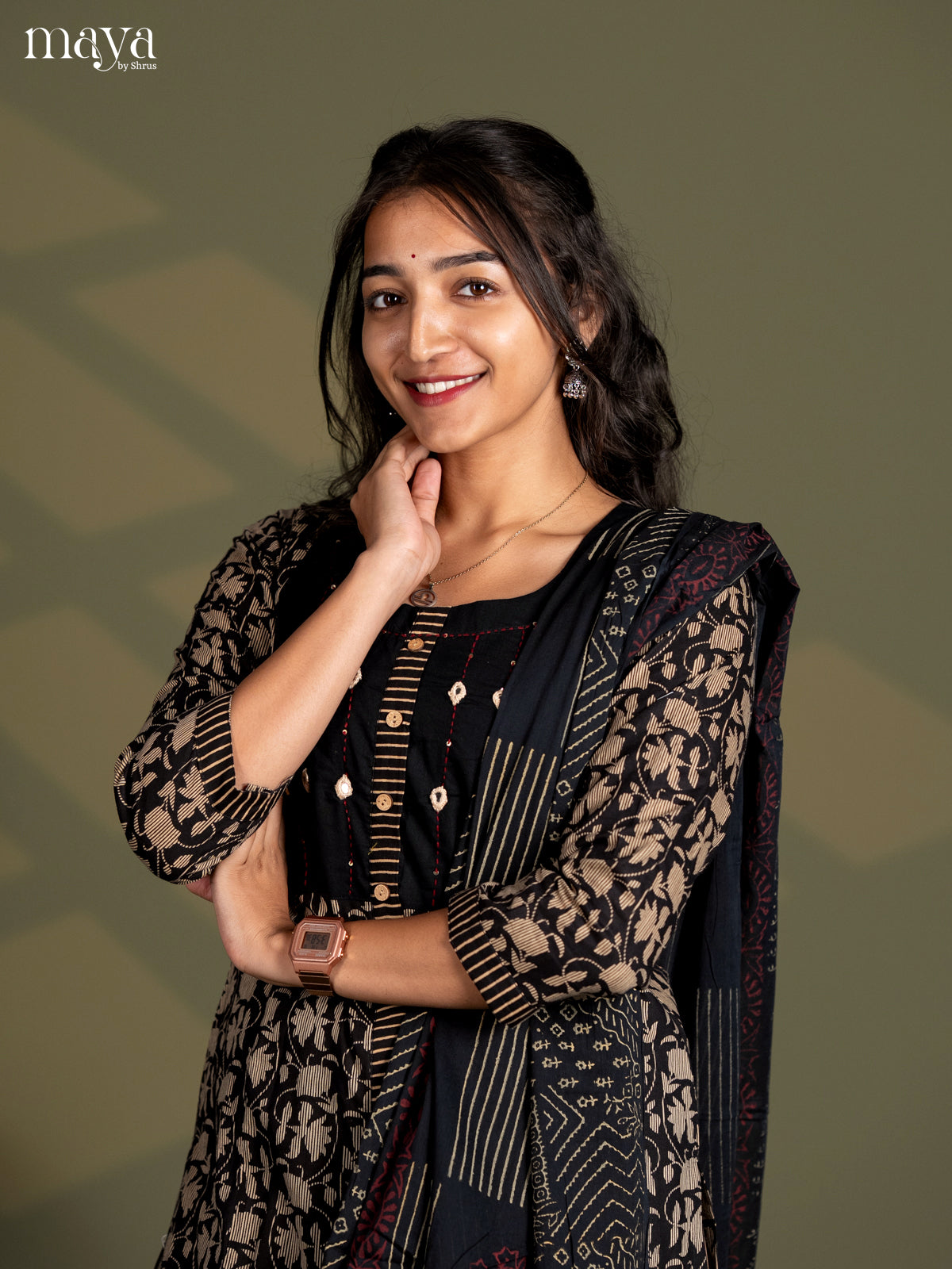 Black Cotton 2pc Embroidered Mirror work Salwar Suit - Top & Bottom - Shop on Shrus.com