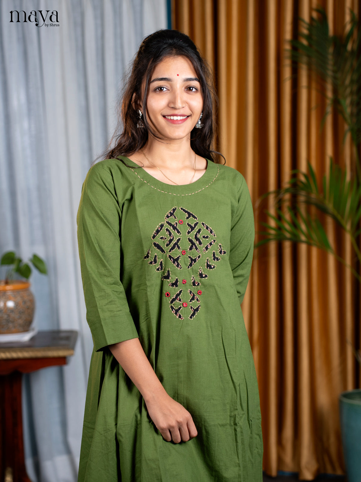Military Green Cotton 2pc Patchwork Salwar Suit - Top & Bottom - Shop on Shrus.com