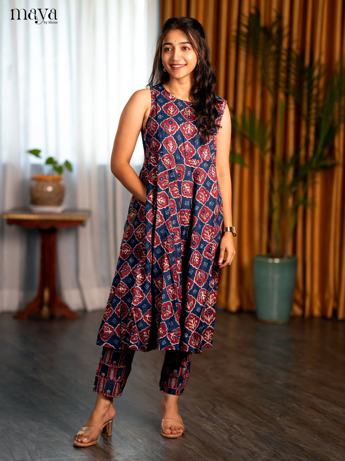 Indigo Blue Cotton 2pc Ajrakh Print Salwar Suit - Top & Bottom - Shop on Shrus.com