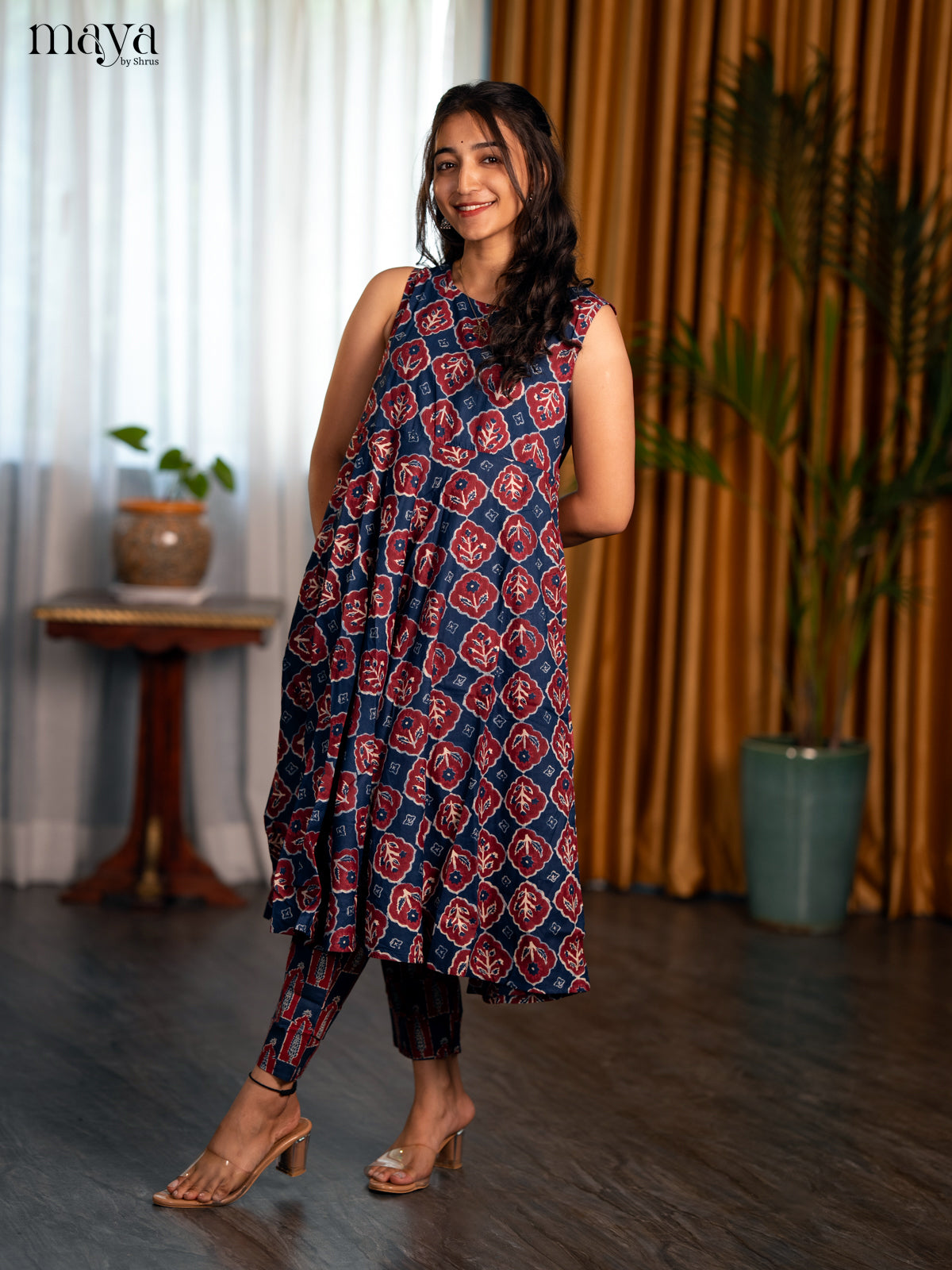 Indigo Blue Cotton 2pc Ajrakh Print Salwar Suit - Top & Bottom - Shop on Shrus.com