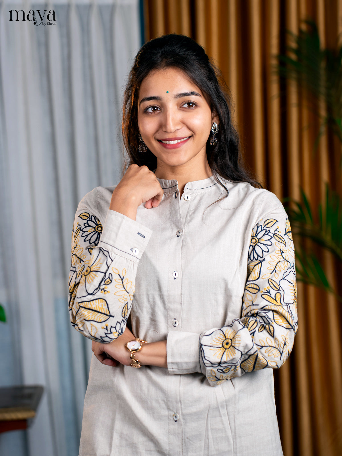 Light Beige Cotton 2pc Embroidered Salwar Suit - Top & Bottom - Shop on Shrus.com