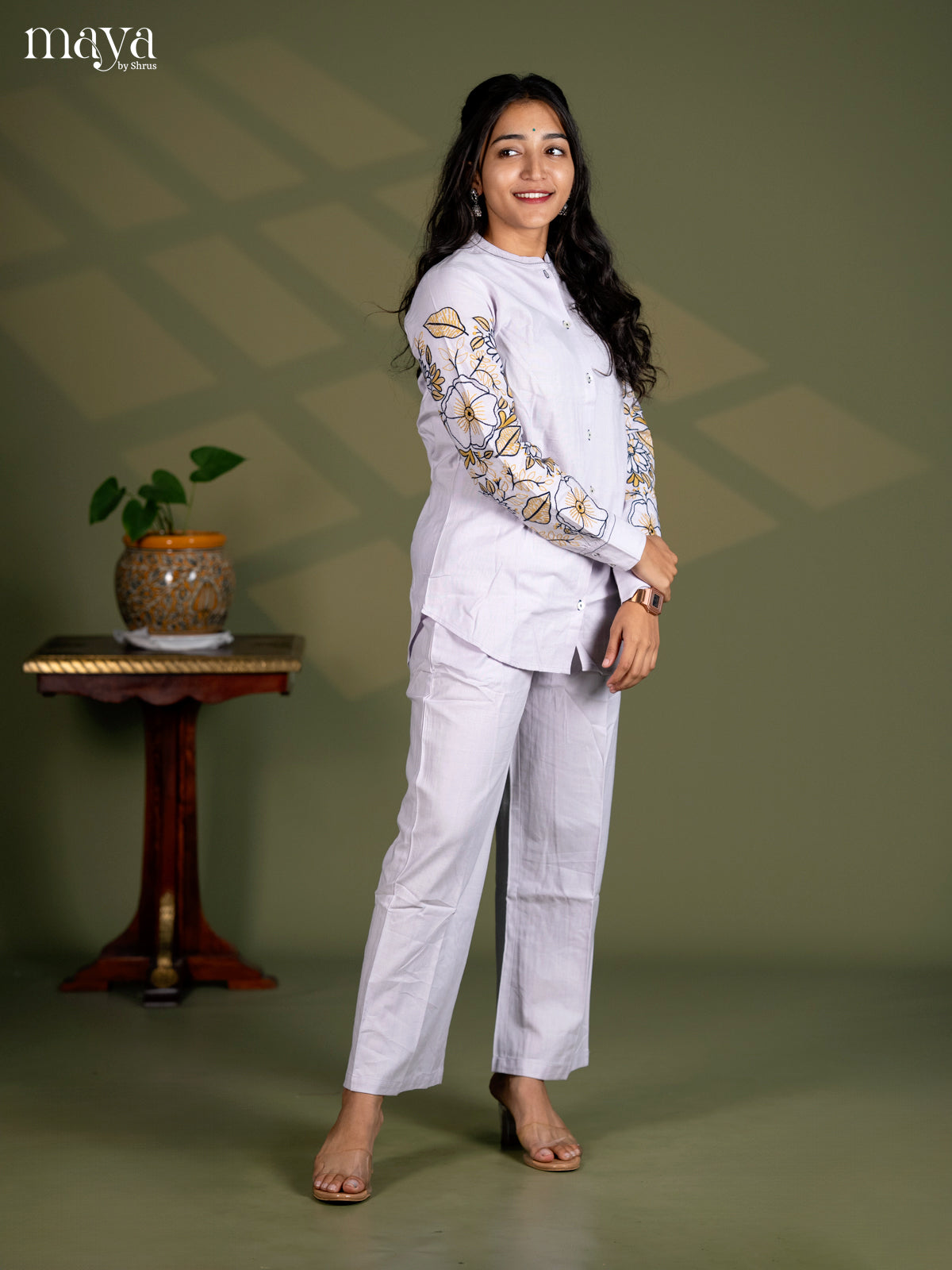 Light Lavender Cotton 2pc Embroidered Salwar Suit - Top & Bottom - Shop on Shrus.com