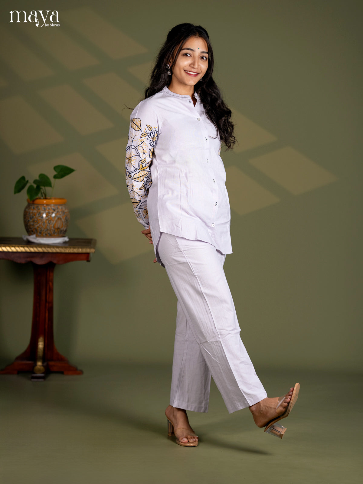 Light Lavender Cotton 2pc Embroidered Salwar Suit - Top & Bottom - Shop on Shrus.com
